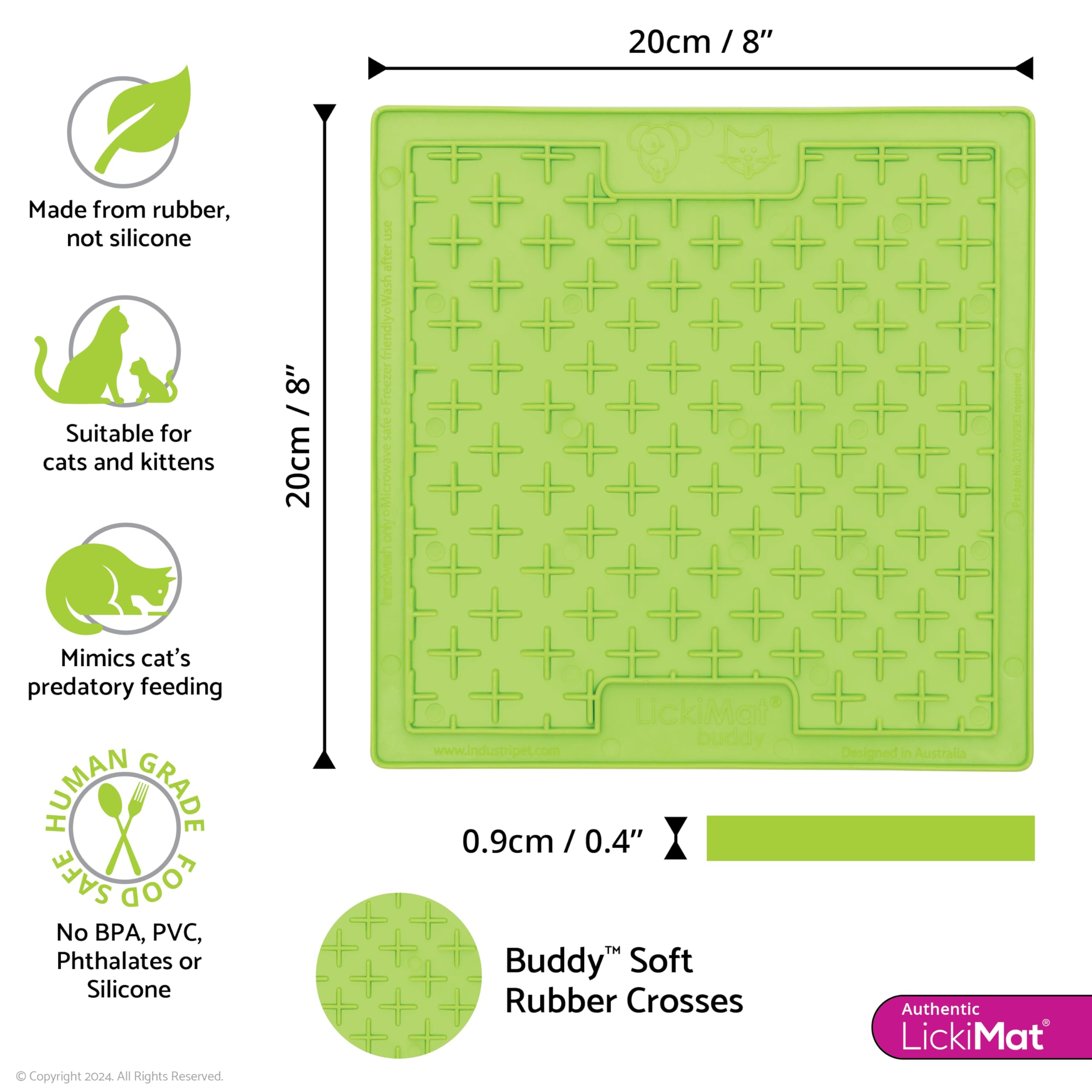 LickiMat Classic Buddy Cat Slow Feeder Lick Mat - Anxiety & Boredom Relief for Cats - Perfect for Wet Food, Treats, Yogurt & Peanut Butter - Fun Alternative to Slow Feed Cat Bowls (Green) - Great for Grooming, Vet Visits & Mealtime Enrichment