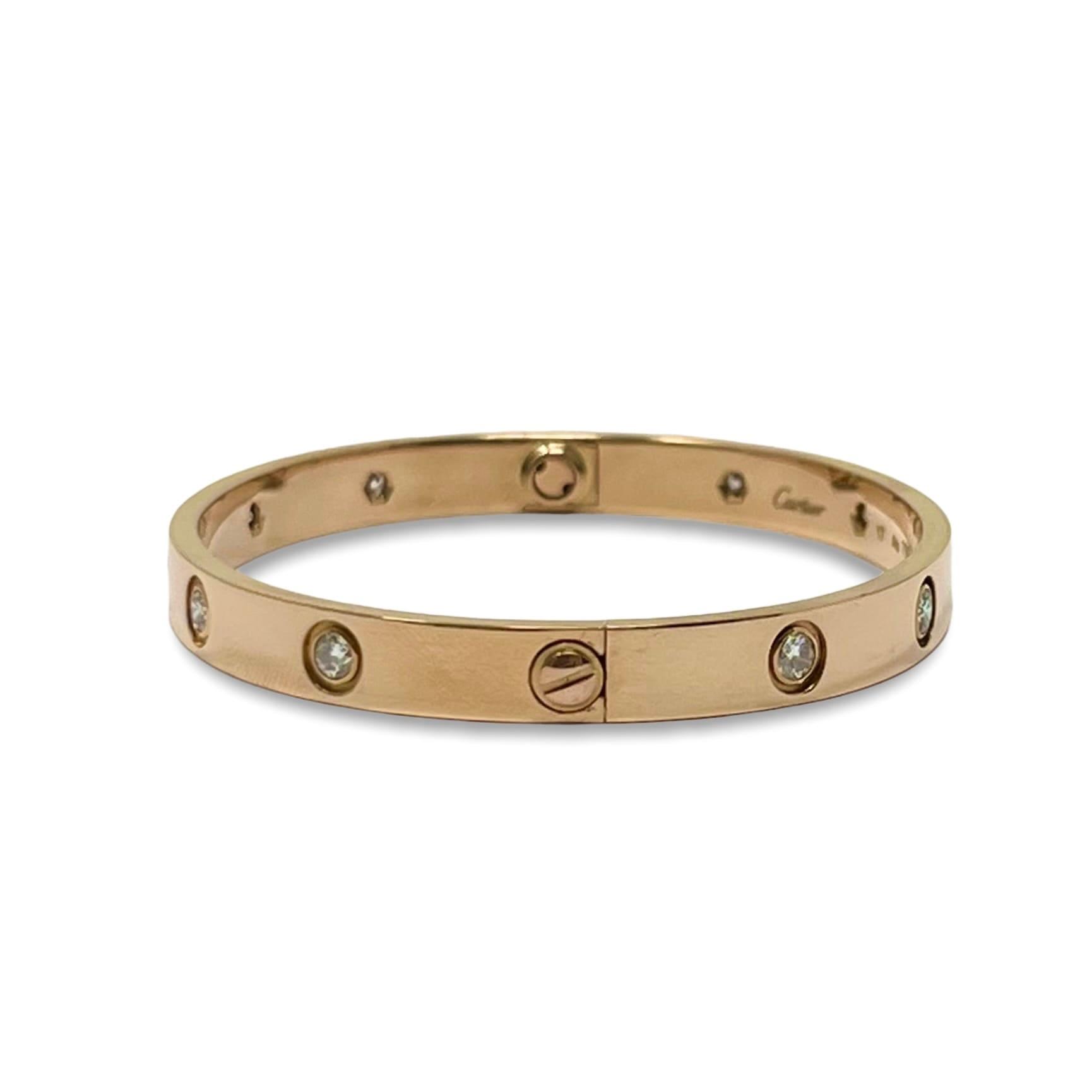 Cartier 18K Rose Gold Love Bracelet with 10 Diamonds - Size 17 | Luxury Jewelry Gift for Women, Anniversary & Valentine's Day Present