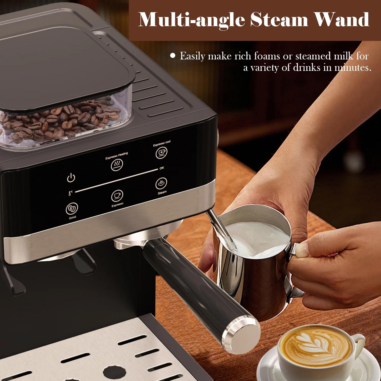 Bluebow 20Bar Semi-Automatic Espresso Machine with Built-in Grinder & Milk Frother Steam Wand - Perfect for Home Baristas & Coffee Lovers (Ideal for Latte, Cappuccino, Espresso Making)