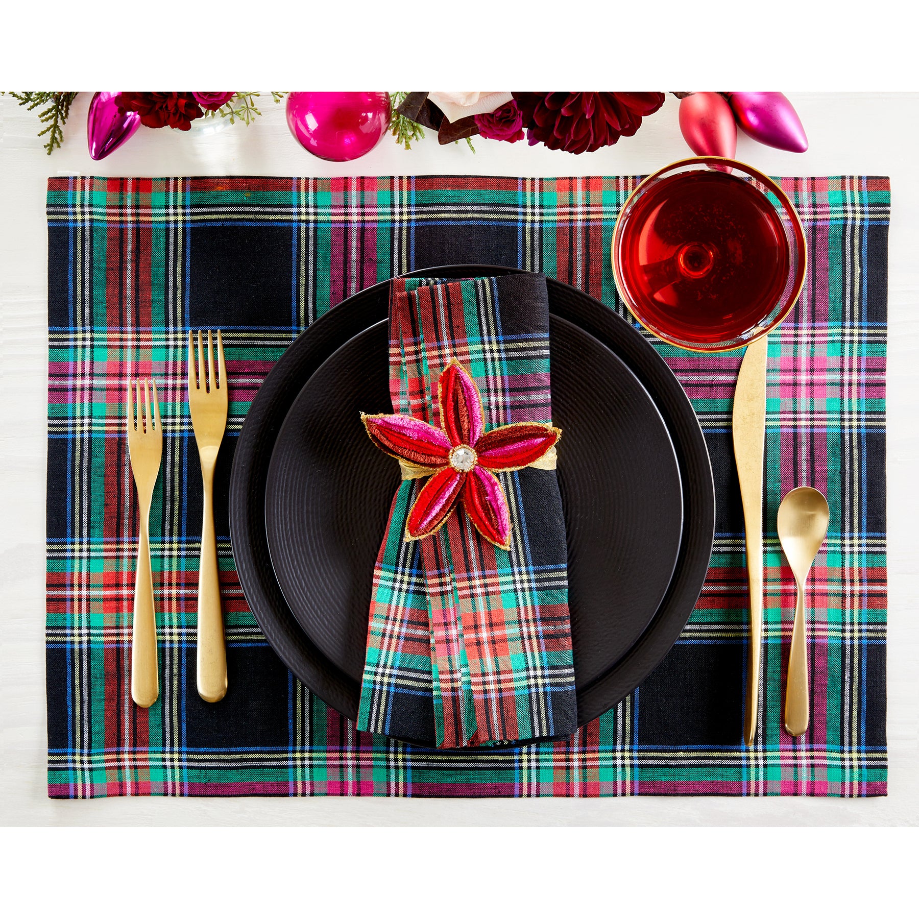 Premium Jewel Plaid Napkins - Set of 4 Cotton Dinner Napkins for Holiday Table Setting, Christmas Dinner, and Party Decor