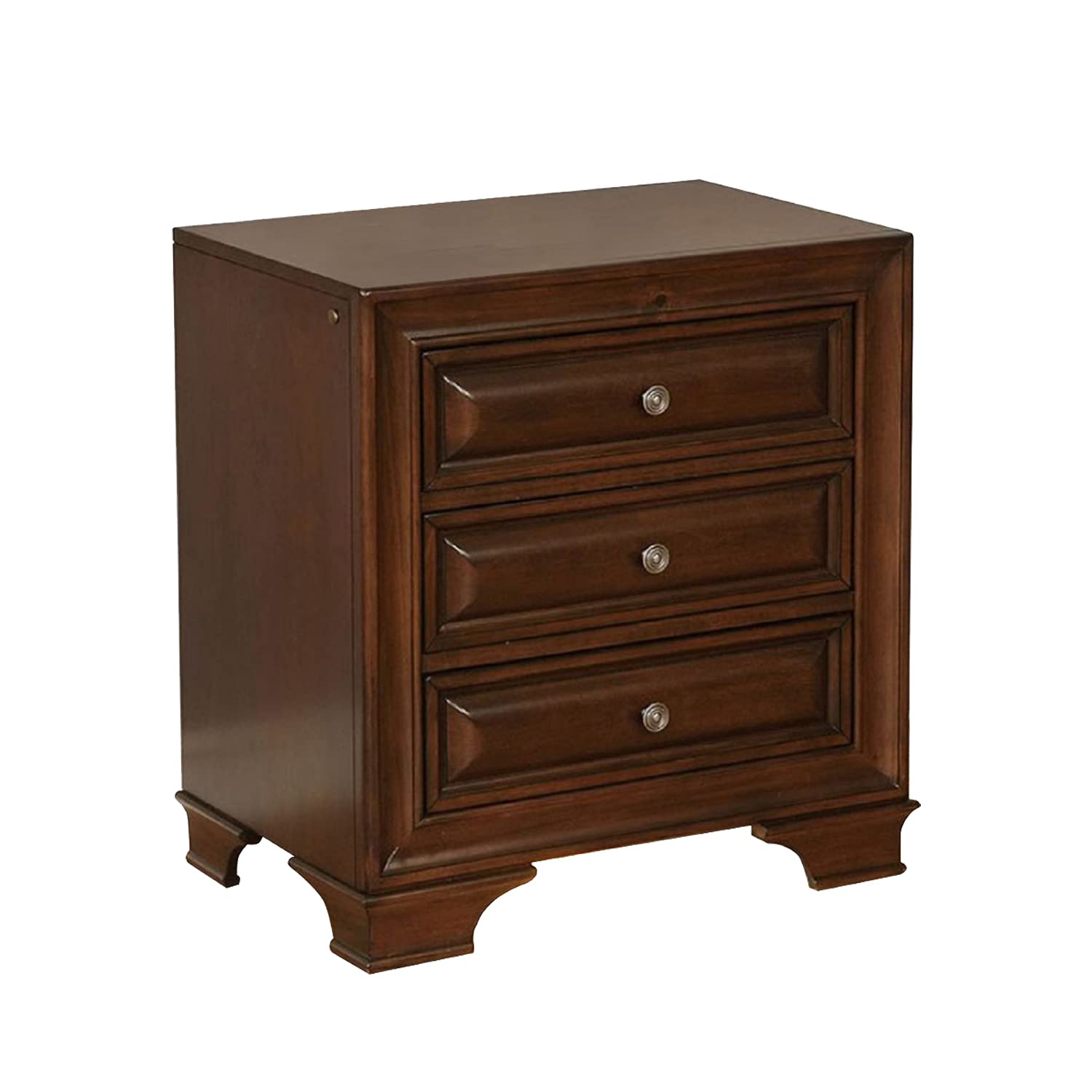 Simple Relax Wooden 3-Drawer Nightstand in Brown Cherry - Perfect for Bedroom, Living Room, or Office Storage