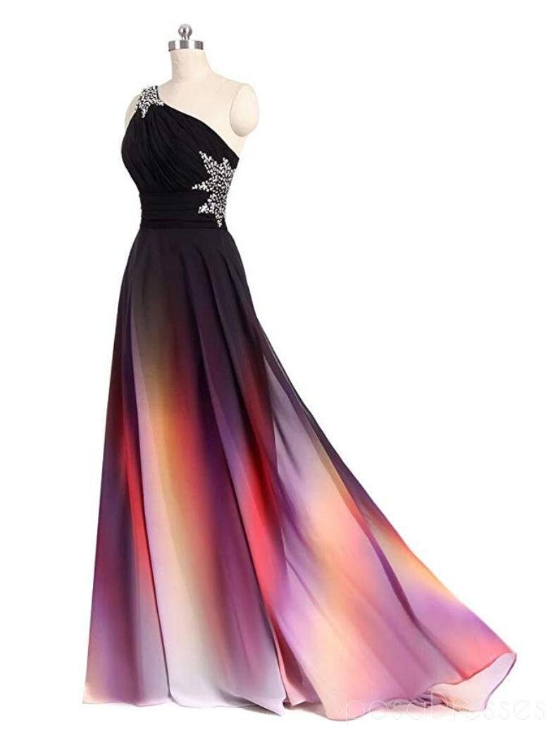 Elegant Chiffon One Shoulder Ombre Long Evening Prom Dress for Women – Custom Sweet 16 Dresses | Perfect for Formal Events, Homecoming, Quinceañera & Special Occasions