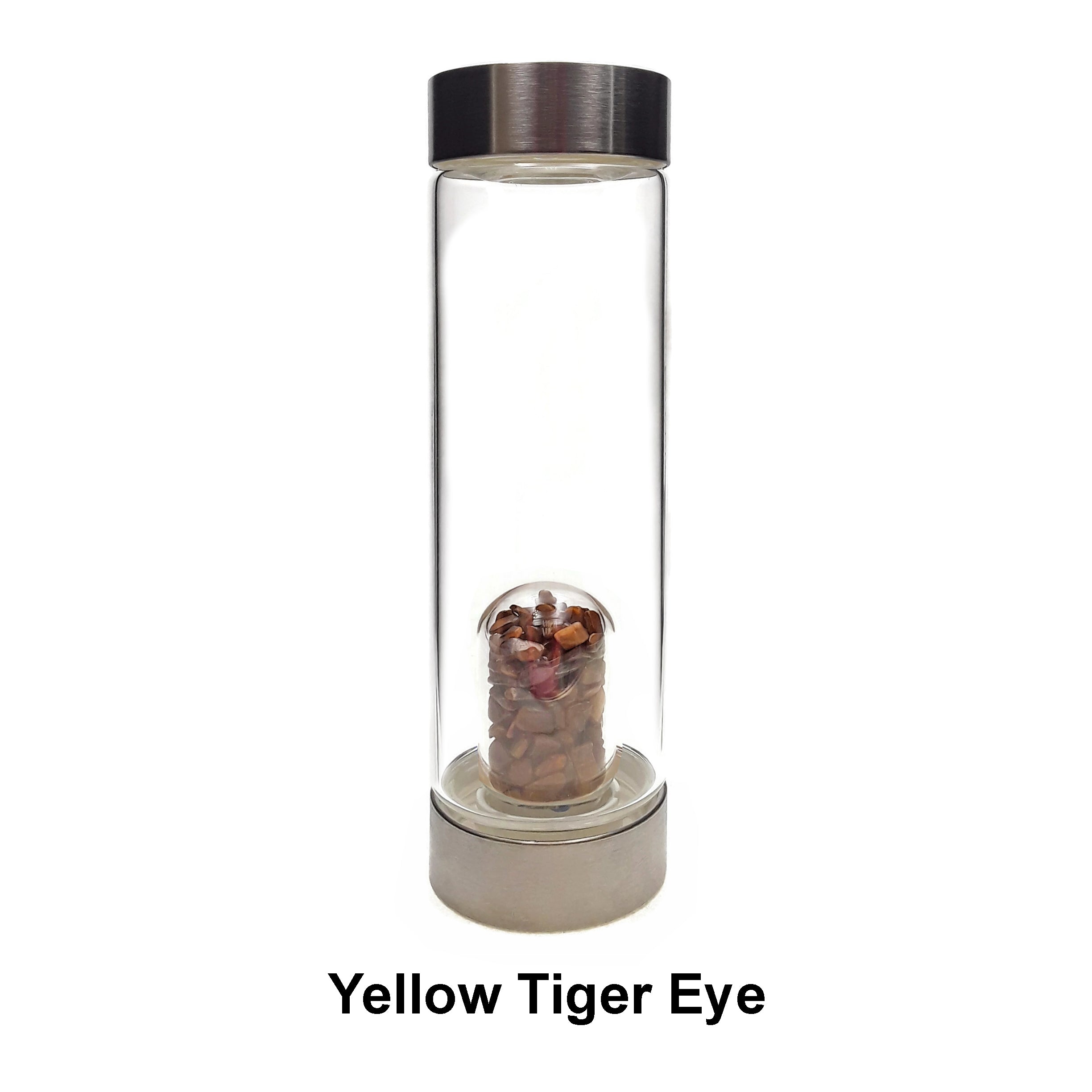 **Crystal Infused Healing Glass Water Bottle with Gemstone Chips - 9