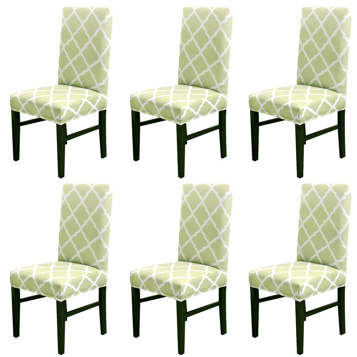 TOPCHANCES 6-Pack Stretch Elastic Spandex Chair Covers - Removable Dining Seat Protectors with Geometric Pattern for Weddings, Banquets & Hotels (Light Green) | Perfect for Home, Office, and Event Decor