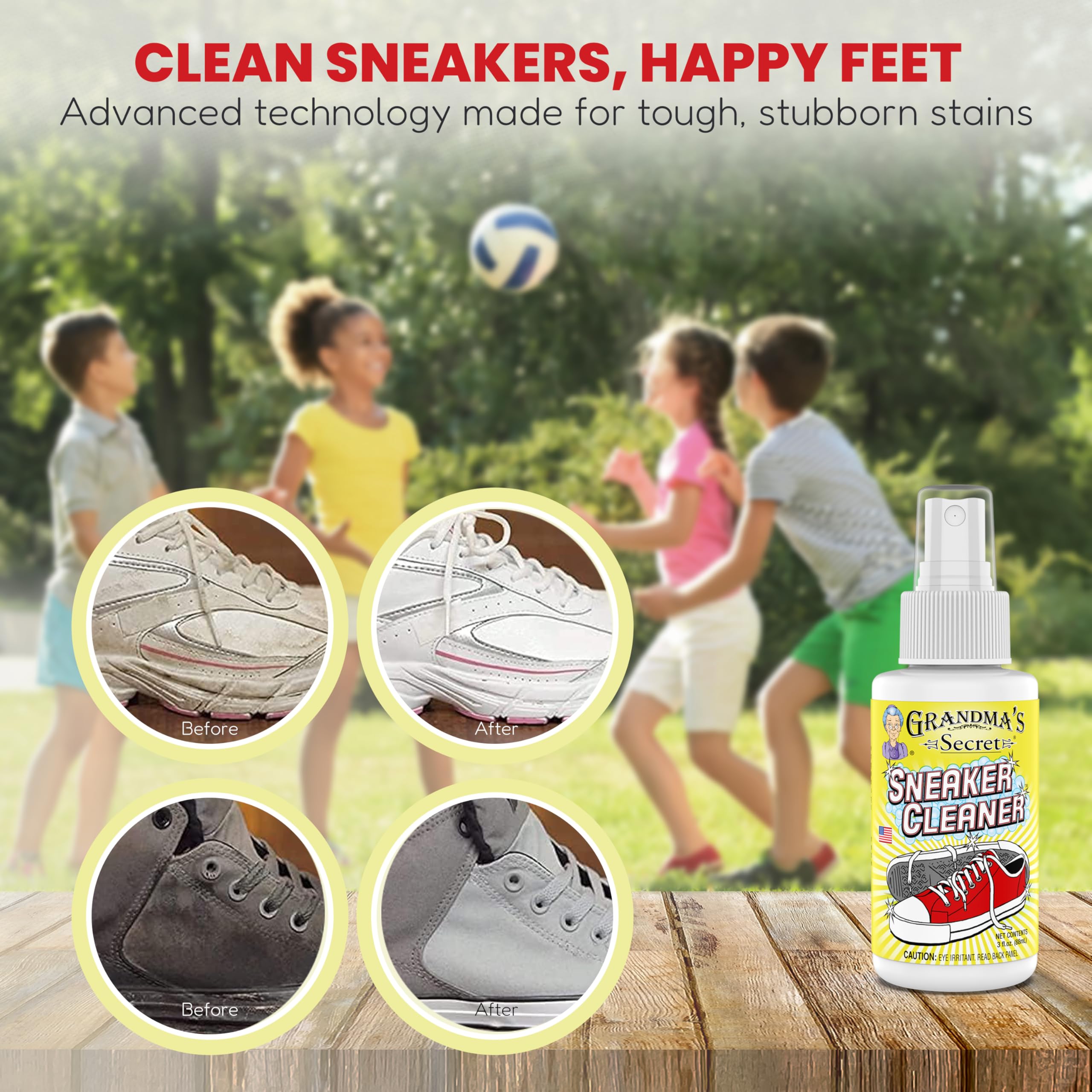Grandma's Secret Sneaker Cleaner - 3 Pack (3oz Each) | Effective Shoe Cleaner Spray for Rubber, Canvas & Leather | Removes Dirt, Grime & Grass Stains | Perfect for Sneakers, Outdoor Shoes, Slippers & Moccasins | Ideal for Sports, Hiking & Everyday Wear