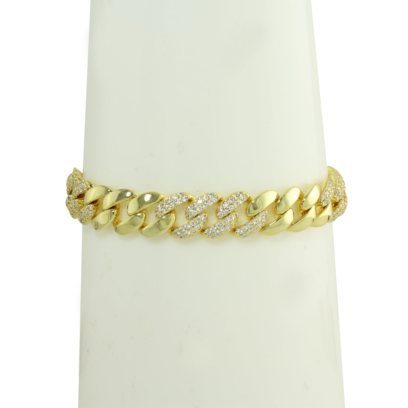 Shiny Gold & CZ Cuban Link Bracelet for Women - 18K Gold Plated Cubic Zirconia Chain Bracelet - Perfect for Parties, Weddings & Everyday Elegance