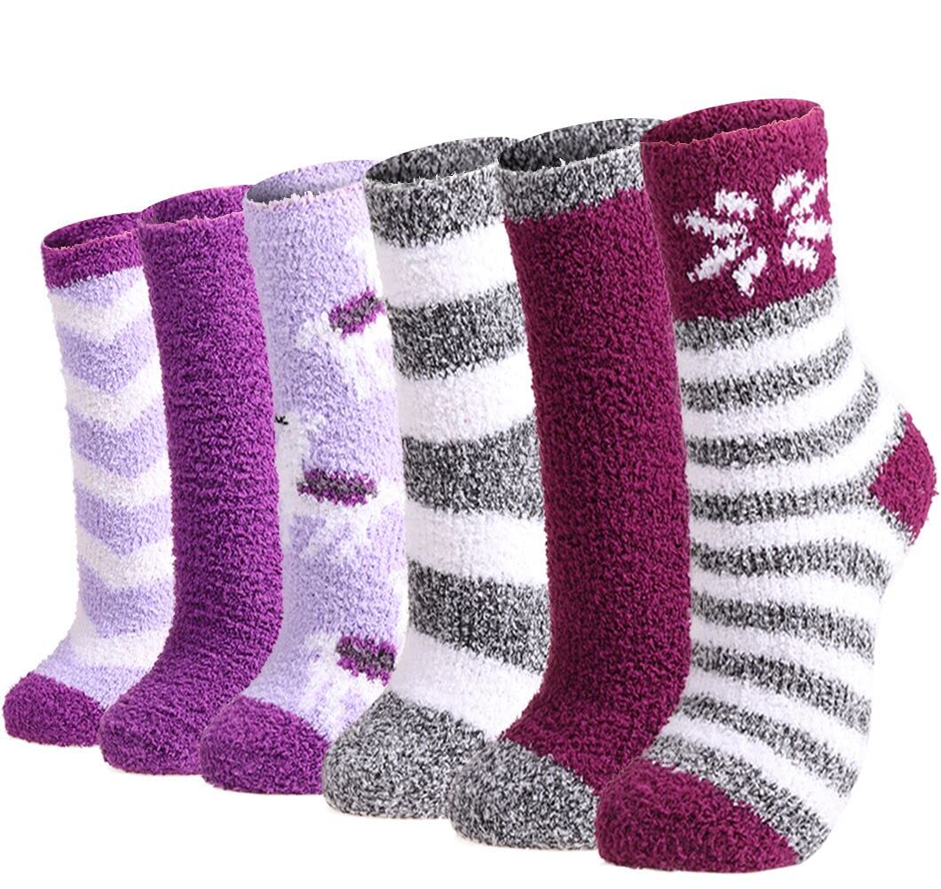 Women's Plush Slipper Socks - Cozy Warm Fuzzy Crew Socks for Winter, Soft Indoor House Shoes | Perfect for Lounging, Sleeping & Cold Weather Comfort