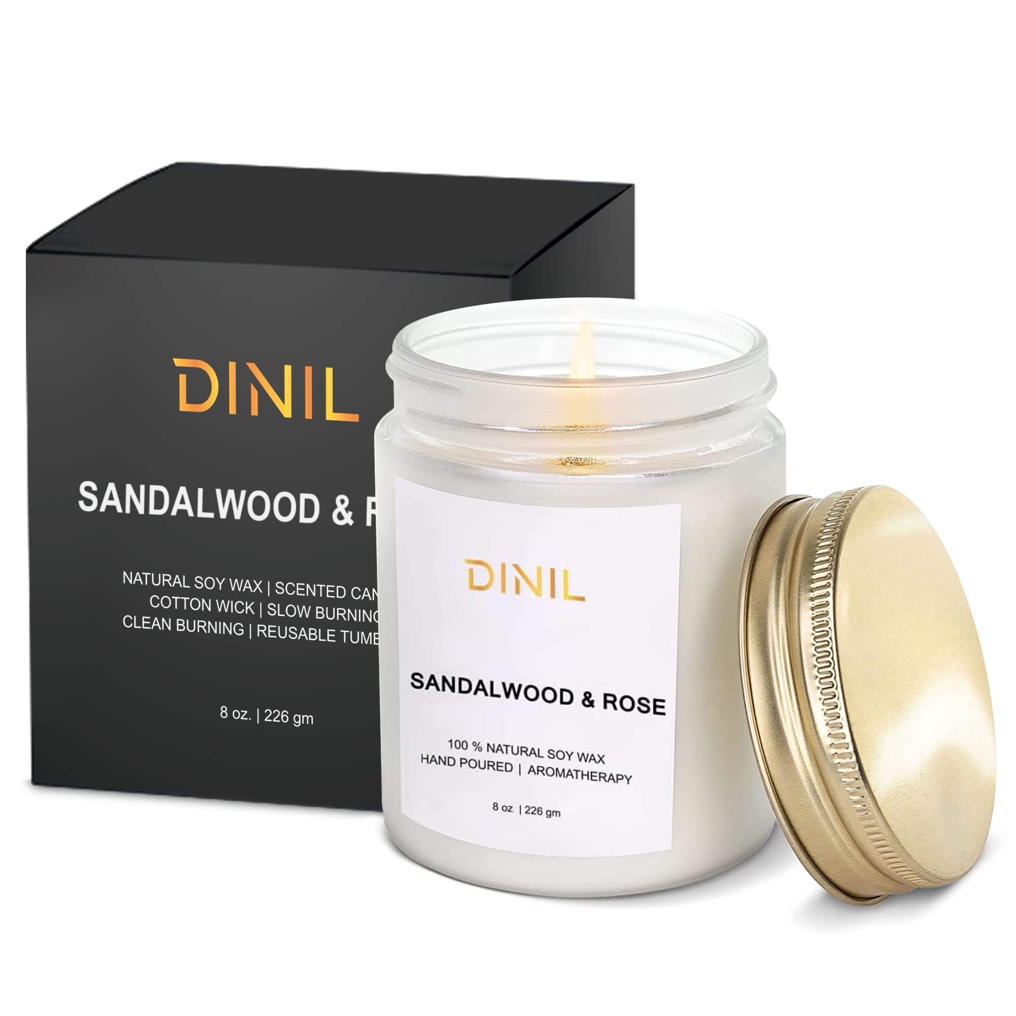 Premium Sandalwood & Rose Scented Soy Wax Candle with Wooden Wick - All Natural, Long Lasting 45 Hours - Aromatherapy Candle for Home Decor, Relaxation & Meditation - Perfect for Bedroom, Bathroom & Spa Ambiance (8oz)