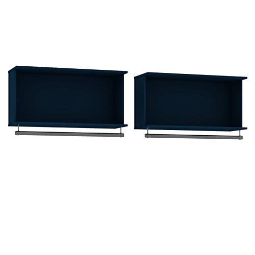 Eden Home Wood 2-Piece 35-Inch Open Floating Wall Mounted Closet Shelf Set in Tatiana Midnight Blue - Perfect for Bedroom, Closet Organization & Small Space Storage
