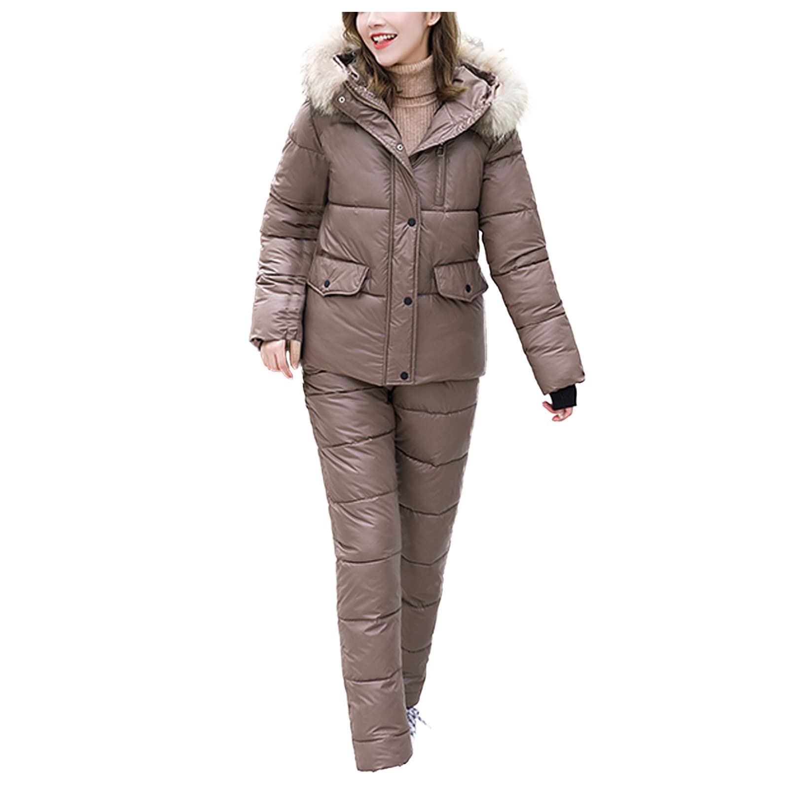Women's Waterproof Windproof Ski Jacket with Fur Collar & Pants Set - Insulated Winter Snowsuit for Skiing, Snowboarding & Outdoor Activities