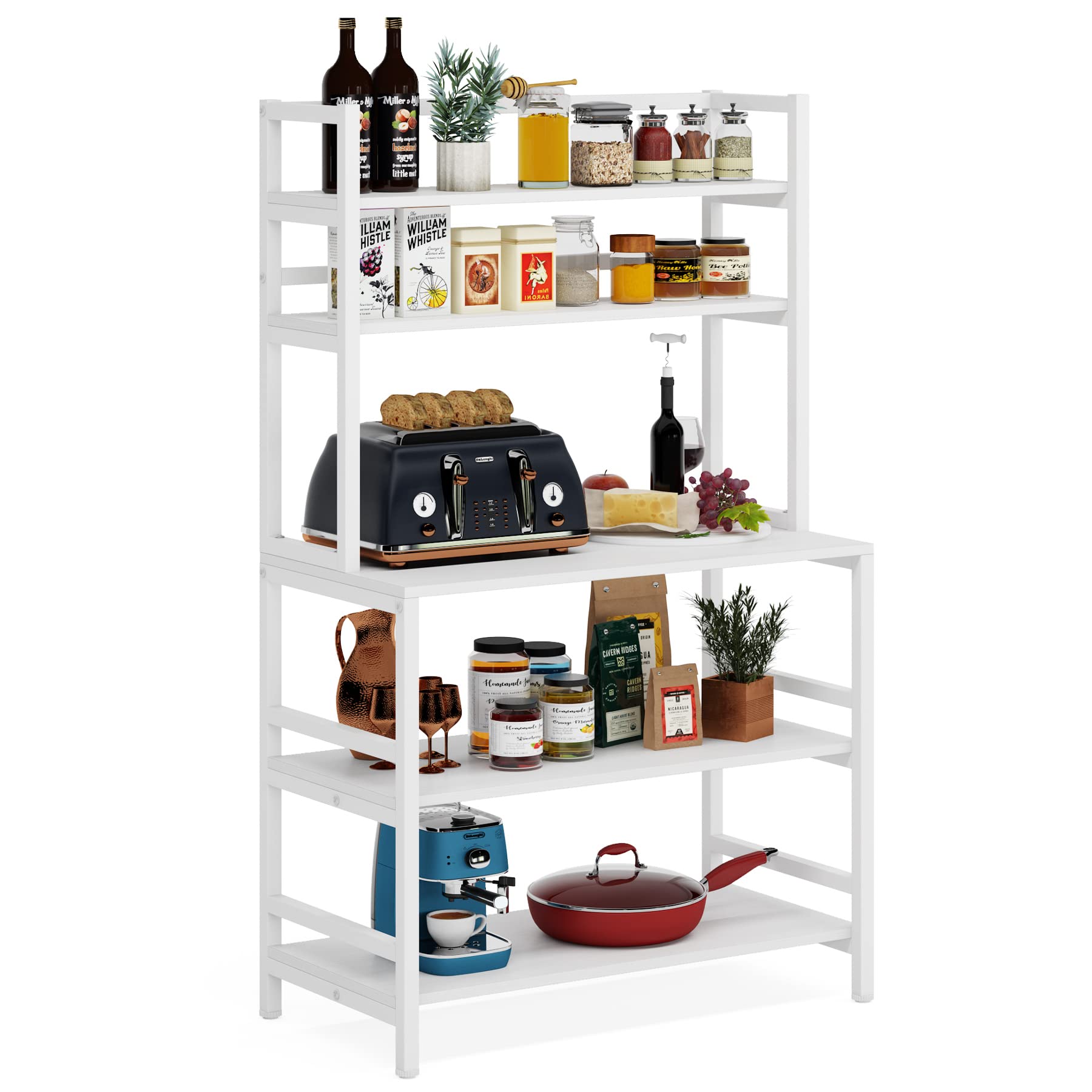 Tribesigns 5-Tier Bakers Rack with Hutch - White Kitchen Storage Shelf for Microwave, Spices, Pots & Pans - Free Standing Organizer for Small Spaces, Apartments & Home Cooking - Perfect for Pantry, Dining Room & Kitchen Organization