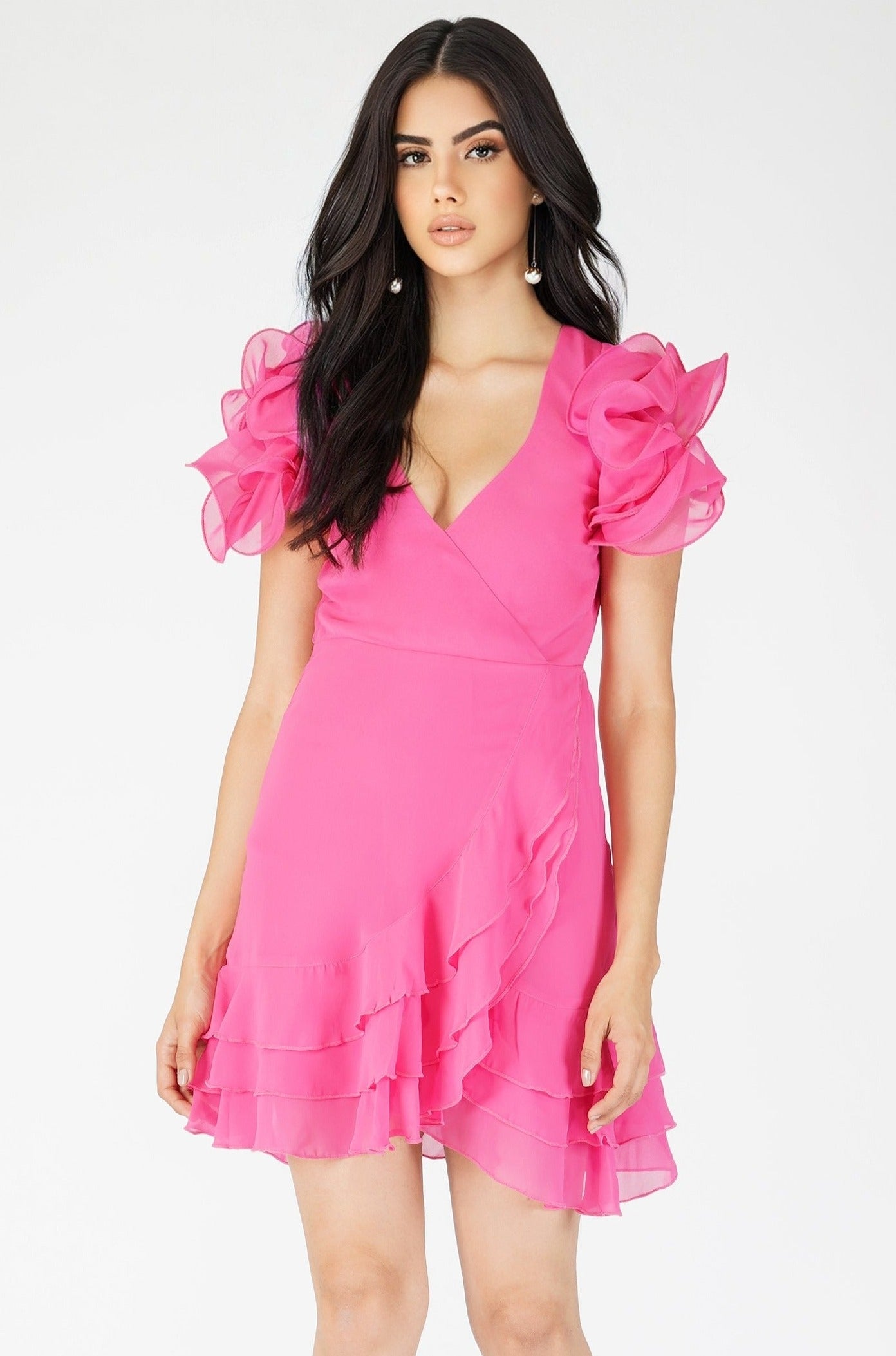 Fairy Flutter Sleeve Mini Dress - Women's Short Pink Party Dress for Summer, Date Night, and Special Occasions