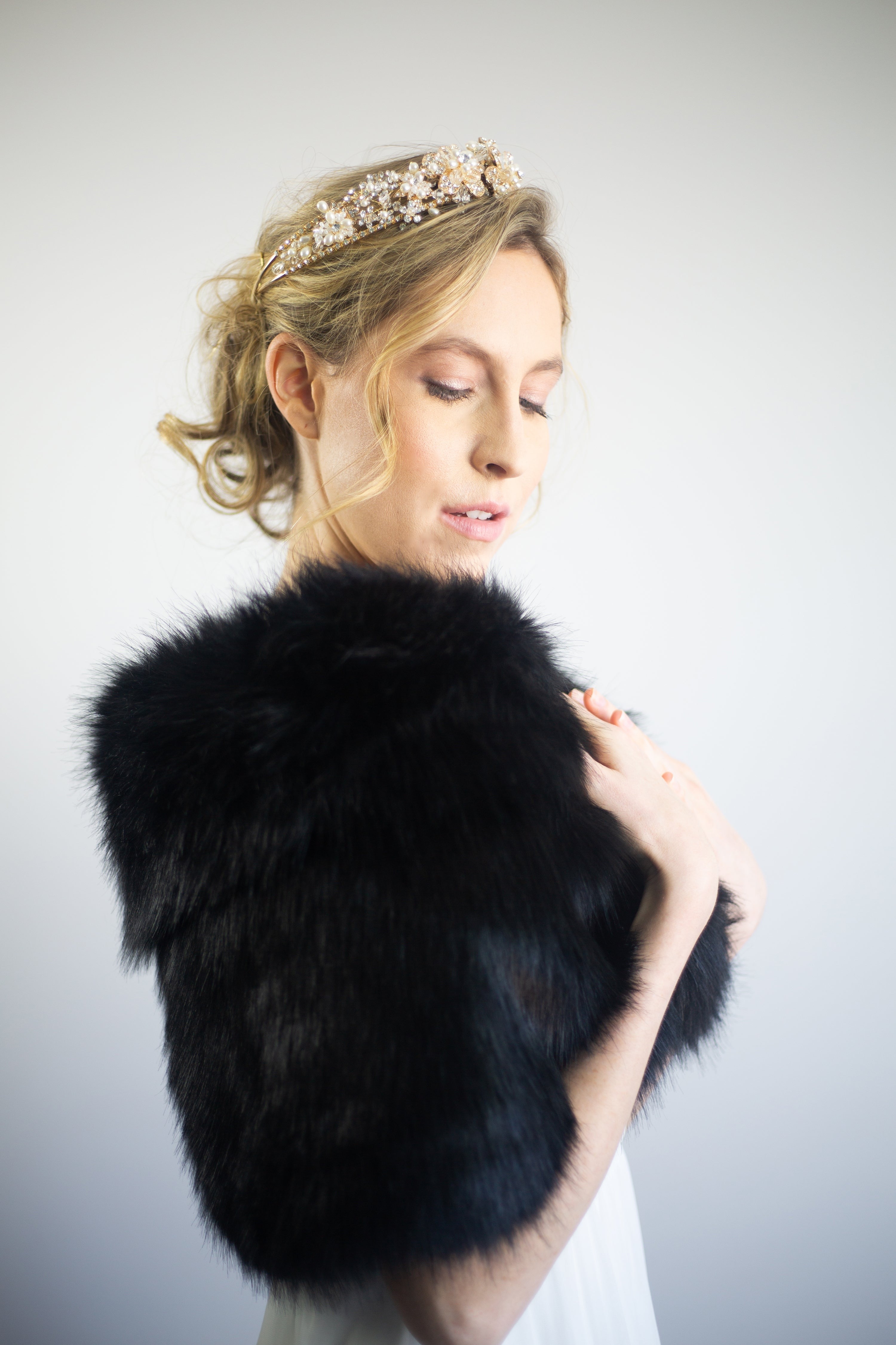 Luxury Black Fur Shawl Wrap - Blair Blk03 - Elegant Winter Accessory for Women, Evening Parties & Formal Events