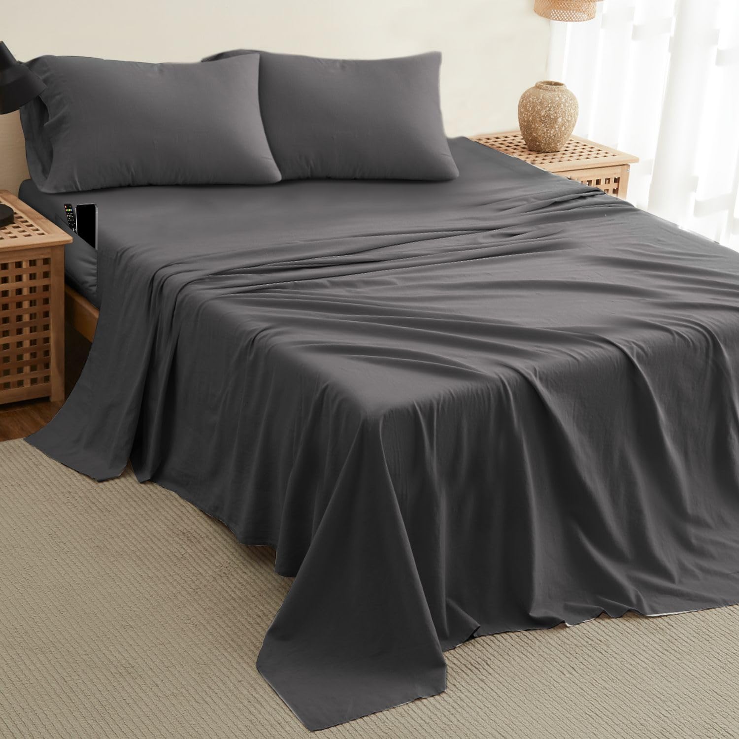 Cooling Full Size Sheet Set - 4pc Soft 100% Brushed Polyester Bed Sheets with Deep Pocket (Fits up to 15