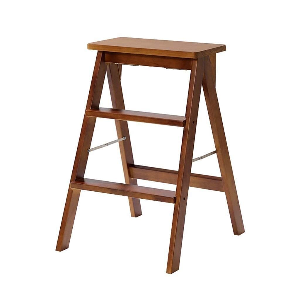 FADUNI Foldable Wooden Step Stool with Handle - Lightweight Ladder Stool for Kitchen, Bathroom, Kids - Non-Slip Foldable Step Stool for Home, Office, Garage (Natural Wood)