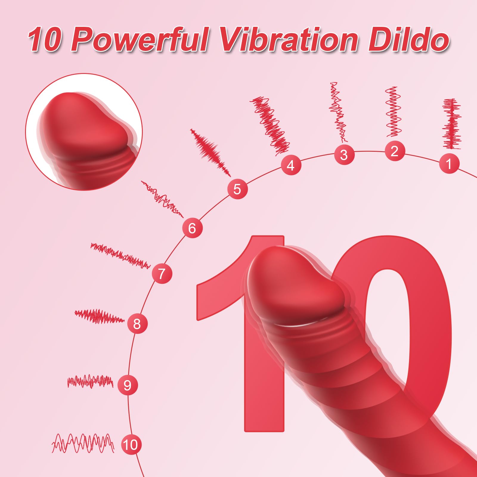 Heated G-Spot Vibrator for Women - 10 Vibration Modes Realistic Dildo with Nipple & Anal Stimulation - Couples Sex Toy for Bedroom & Travel (Red)