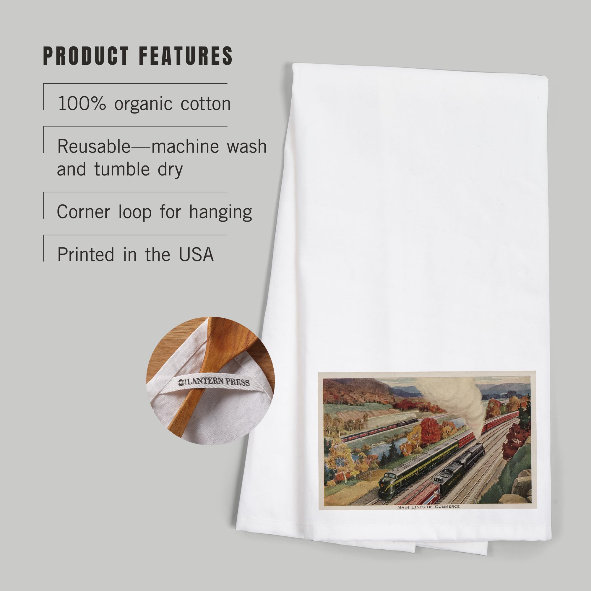 Lantern Press Johnstown Pennsylvania Commerce Trains Cotton Tea Towel - Decorative Hand Towel for Kitchen & Home Decor - Perfect for Gifts, Dish Drying & Farmhouse Style