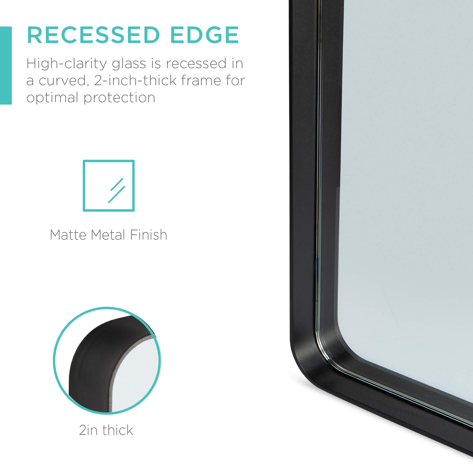 Best Choice Products 24x36 Inch Black Matte Metal Frame Wall Mirror - Rounded Rectangle Bathroom Vanity Mirror with Horizontal/Vertical Hanging Options - Perfect for Bathroom Decor, Bedroom, Dressing Room & Entryway