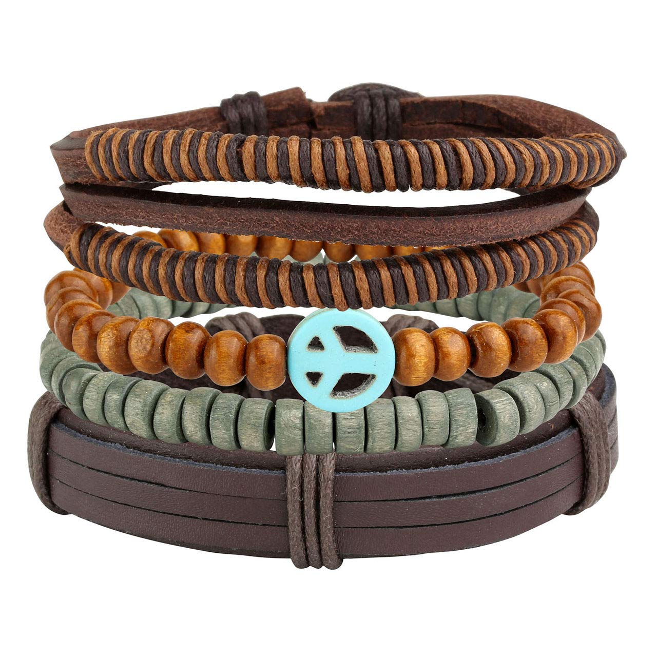 Manfnee 6-12PCS Braided Faux Leather Bracelet Set - Punk Cuff Wrap Bracelets for Men & Women - Adjustable Wristbands for Casual Wear, Music Festivals & Boho Style