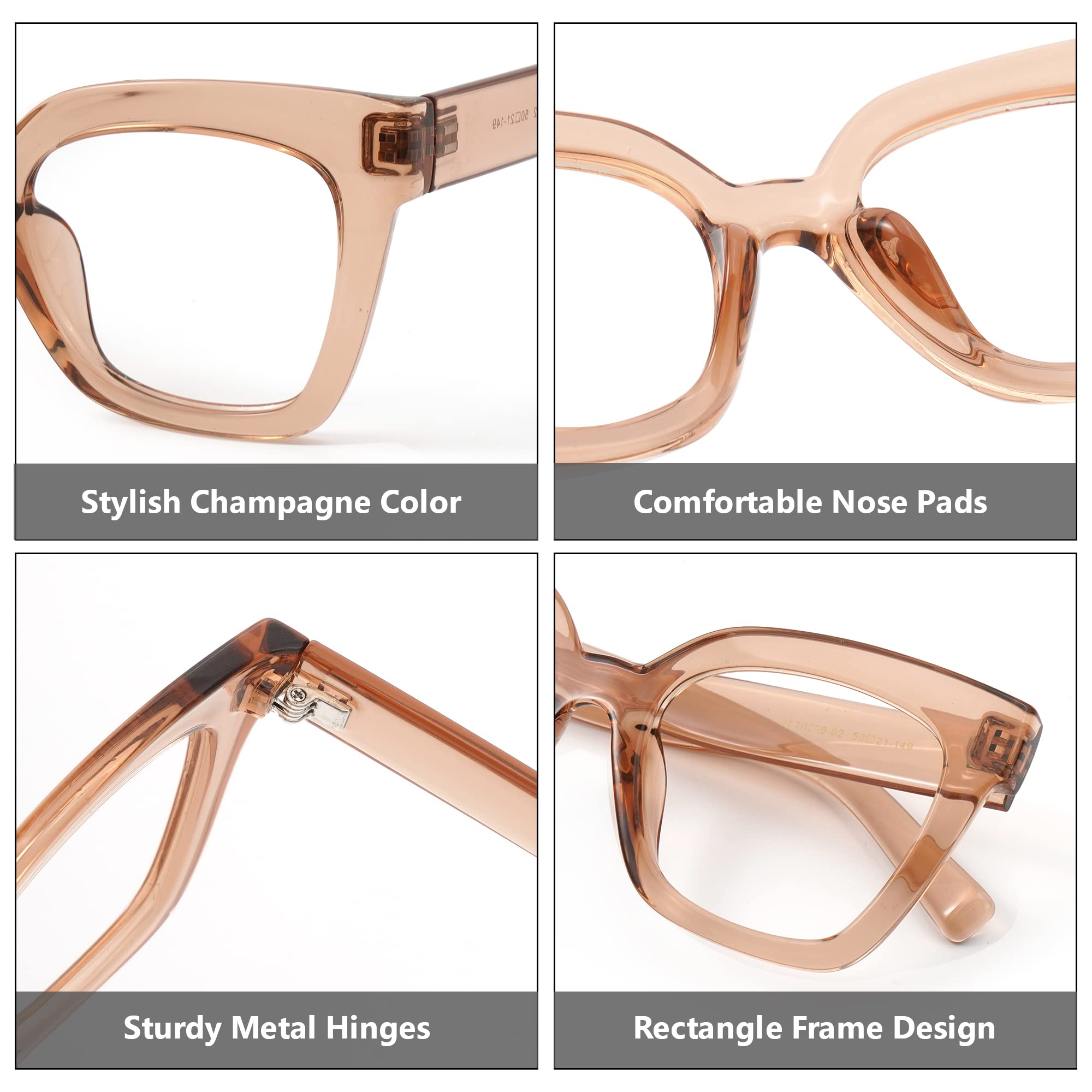 Zeelool Women's Trendy Rectangle Blue Light Blocking Glasses TR90 Eyewear - Malcolm VFT0269 (VFT0269-02 Champagne, Non-Prescription Clear Lens) for Computer, Gaming & Screen Use