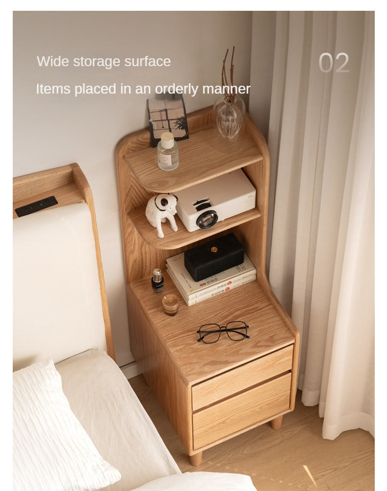 Modern Oak Solid Wood Nightstand - Bedside Table with Drawer for Bedroom Furniture - Perfect for Home Decor, Storage & Organization