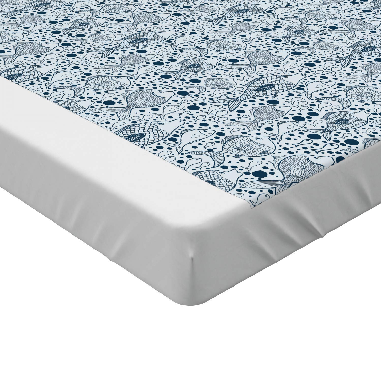Ambesonne Blue Fitted Sheet - Twin XL Size, Underwater Sea Life Fish with Bubbles Funky Art Design, Deep Pocket All-Around Elastic for Comfortable Fit | Perfect for Kids' Rooms, Beach Themed Bedrooms, and Ocean Lover Decor