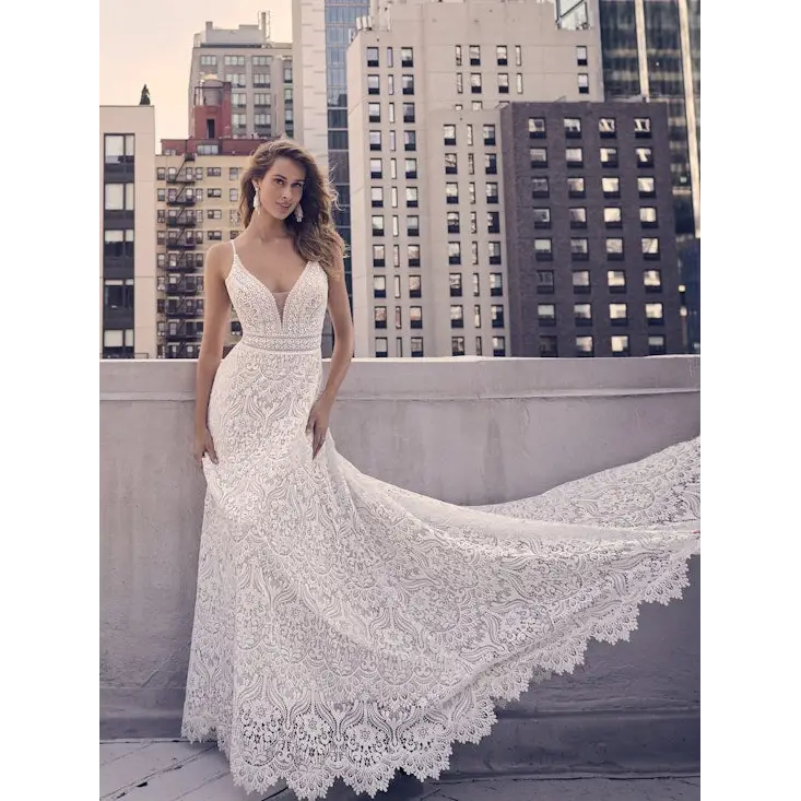 Maggie Sottero Hillary Wedding Dress – Elegant Lace Bridal Gown for Bride, Perfect for Church Ceremony & Outdoor Wedding Photos