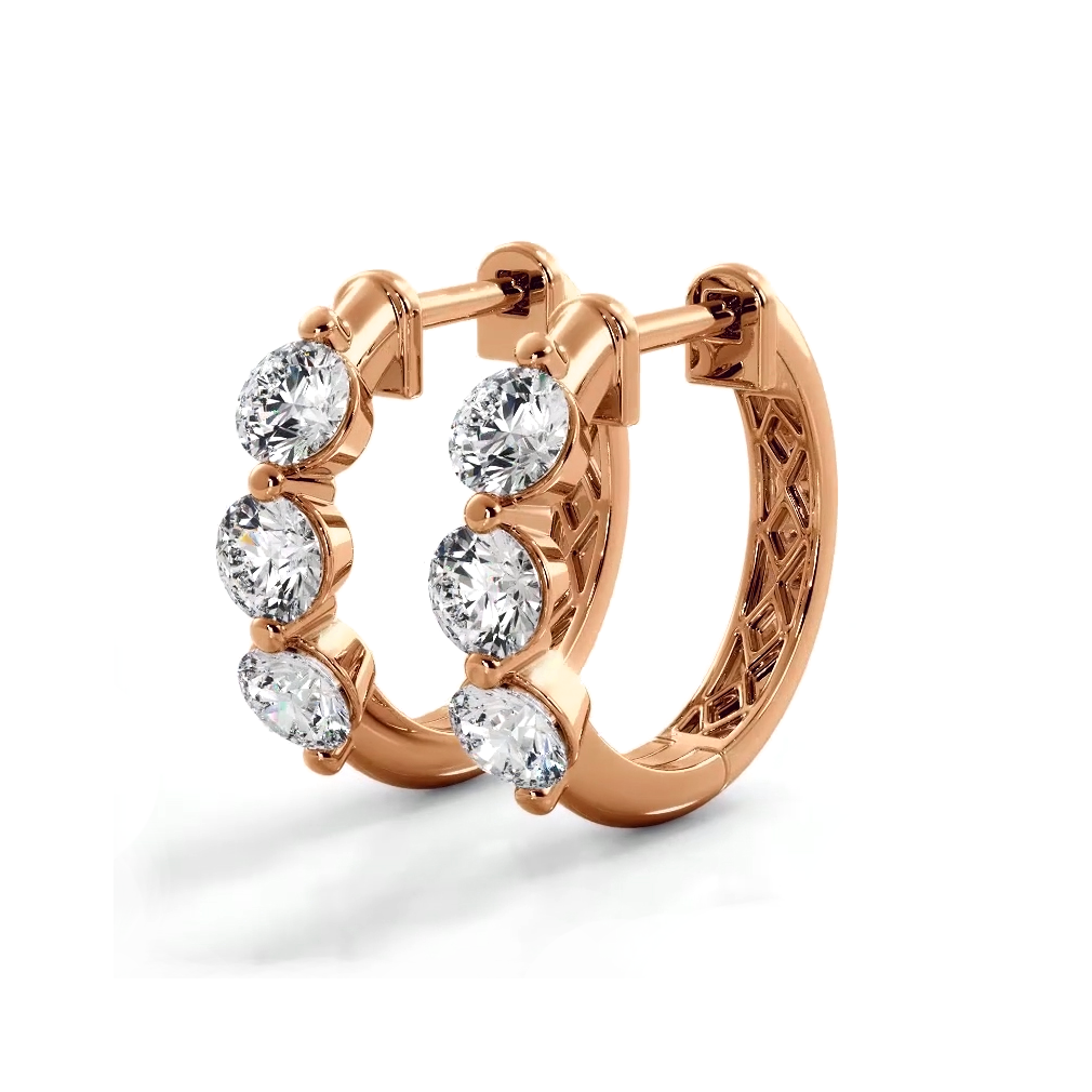 1.0 CTW Three Stone Floating Round Diamond Hoop Earrings - Elegant Jewelry for Weddings, Parties & Special Occasions