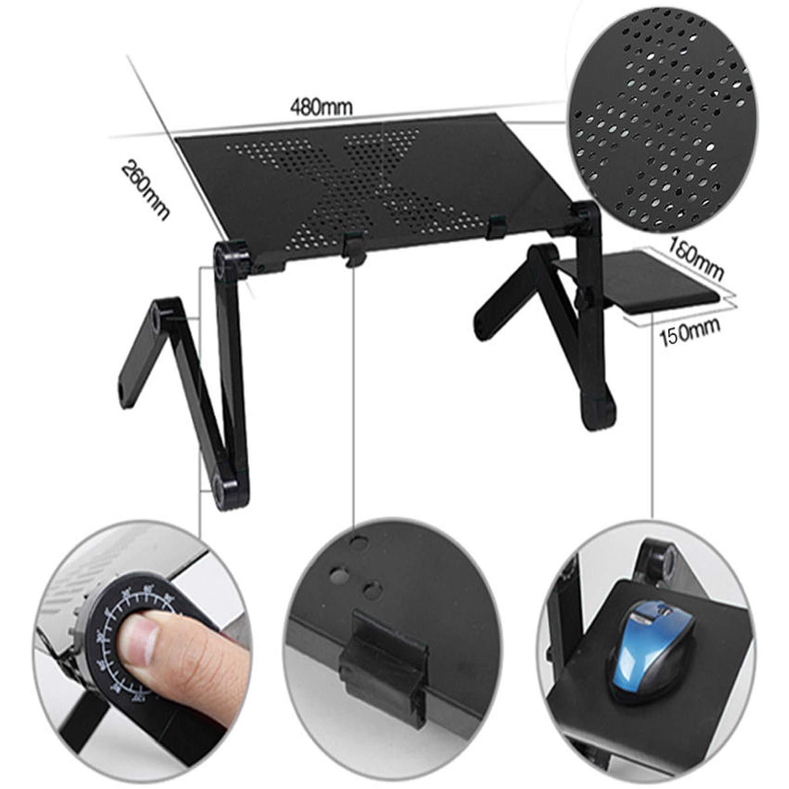 Adjustable Laptop Stand with Cooling Fan - Portable Foldable Laptop Riser for MacBook, Notebook, iPad - Ergonomic Bed & Couch Desk with Mouse Pad (Black) - Perfect for Home Office, Gaming & Remote Work