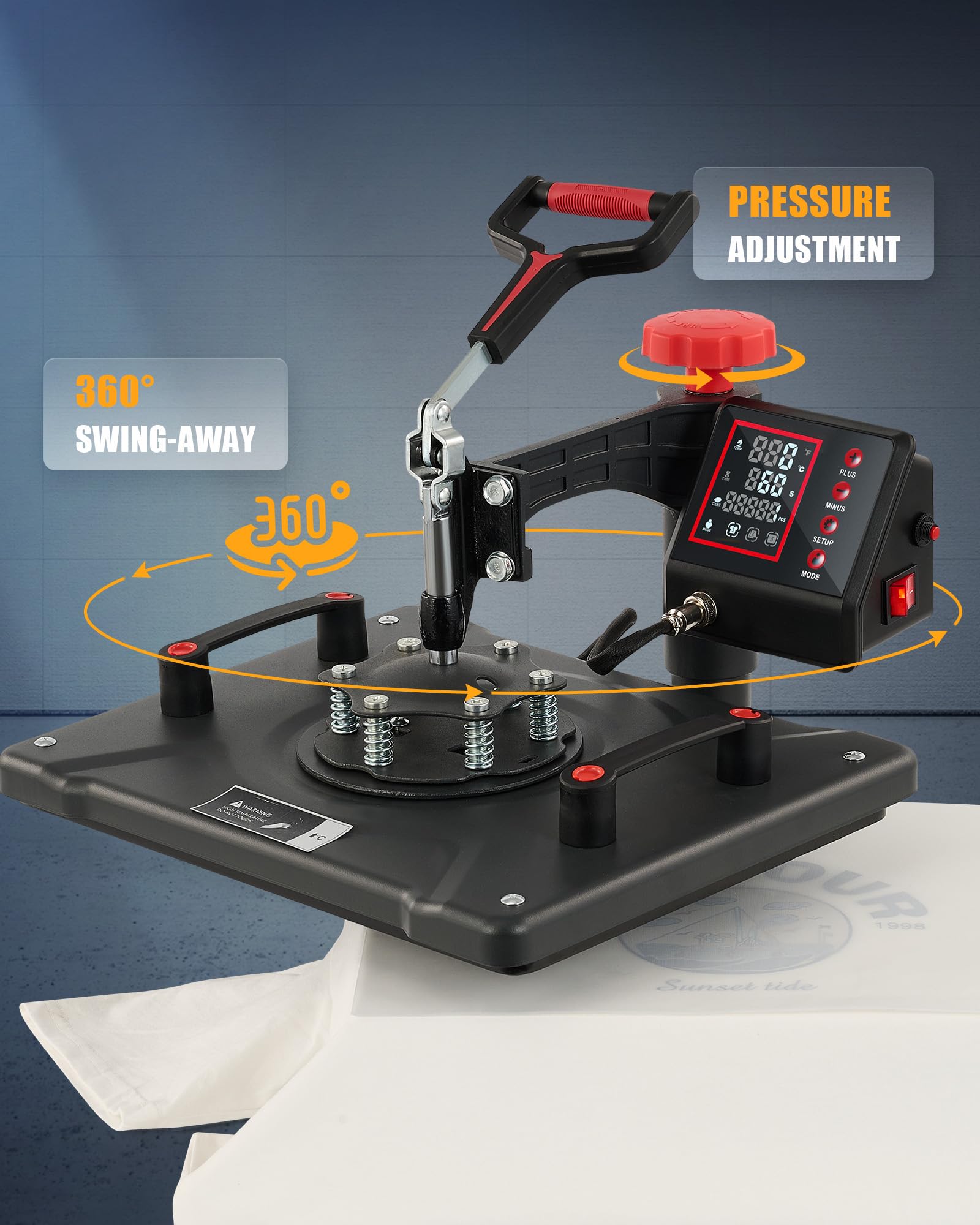 CREWORKS 8-in-1 Digital Heat Press Machine with 360° Swivel & Dual Control - 30X38CM Sublimation Heat Press for T-Shirts, Mugs, Hats, Plates, Caps - Perfect for DIY Crafts, Custom Apparel & Small Business Printing