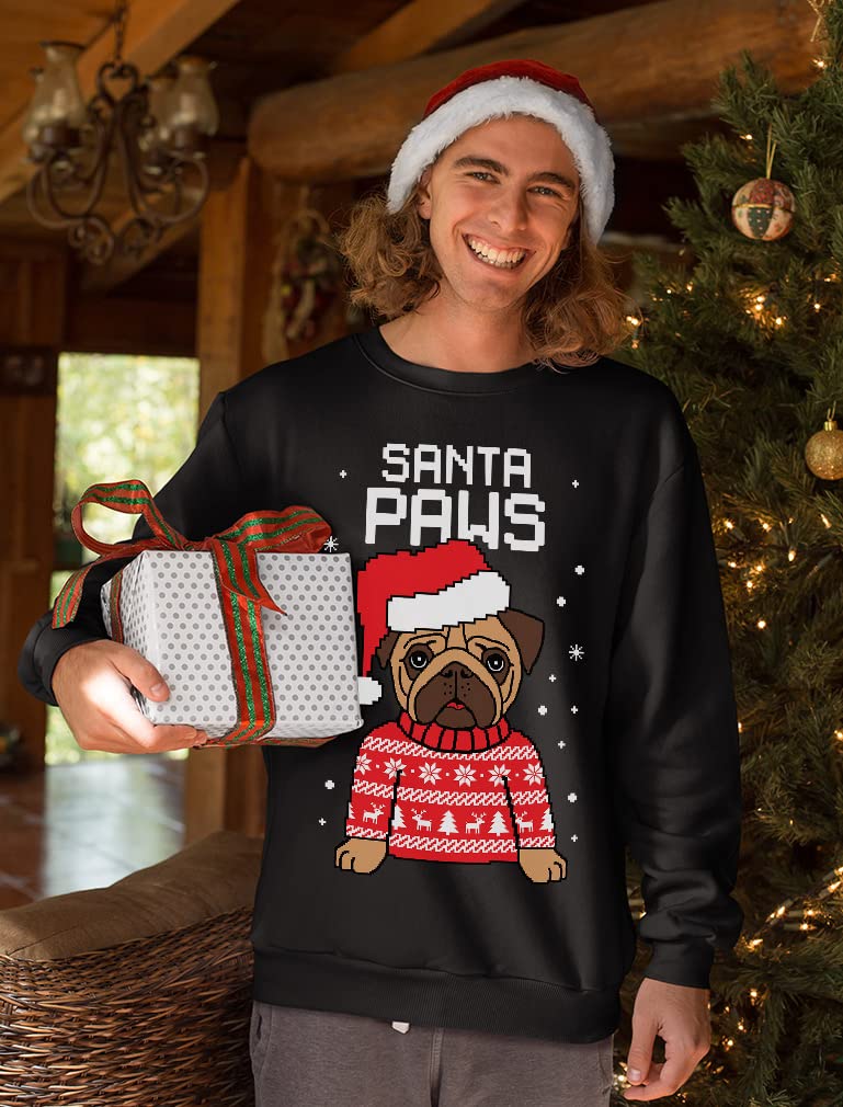 Santa Paws Christmas Sweater for Men - Funny Pug Ugly Xmas Sweatshirt | Holiday Party, Family Gathering & Festive Outfit