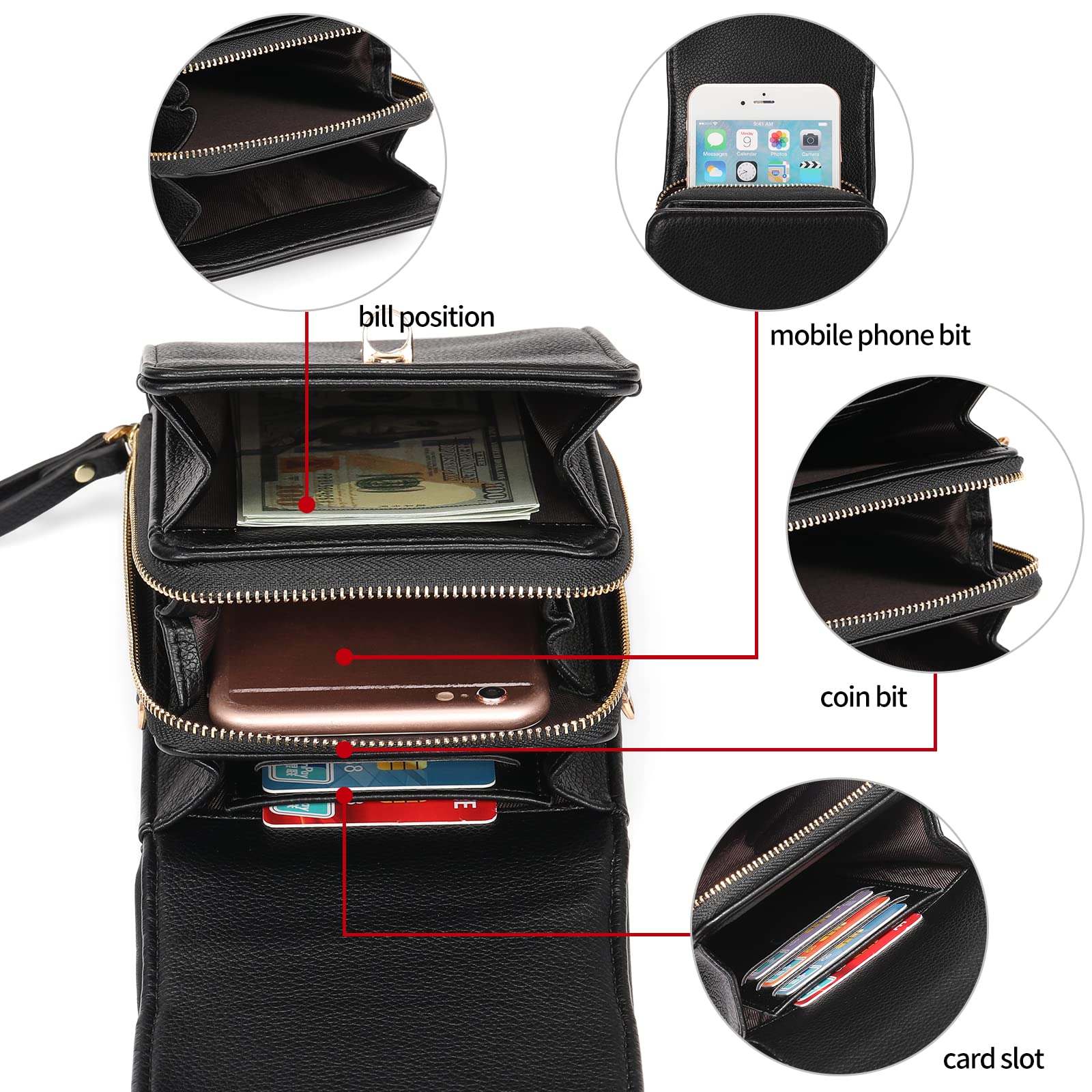 SENDEFN Women's Leather Crossbody Phone Bag with Shoulder Strap & Card Slots - Small Wallet Purse for iPhone, Credit Cards & Essentials | Perfect for Travel, Shopping & Daily Use