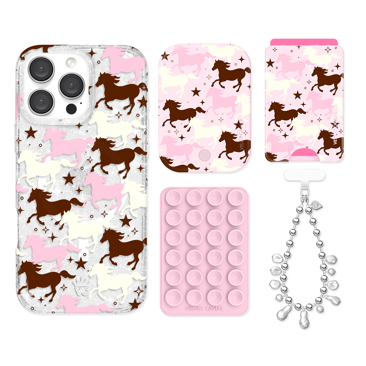 Pink Pony Glitter iPhone Case with Wallet - Cute Sparkly Phone Cover for iPhone 13/14/15 Pro Max - Perfect for Girls, Teens & Women - Great for Parties, Travel & Everyday Use