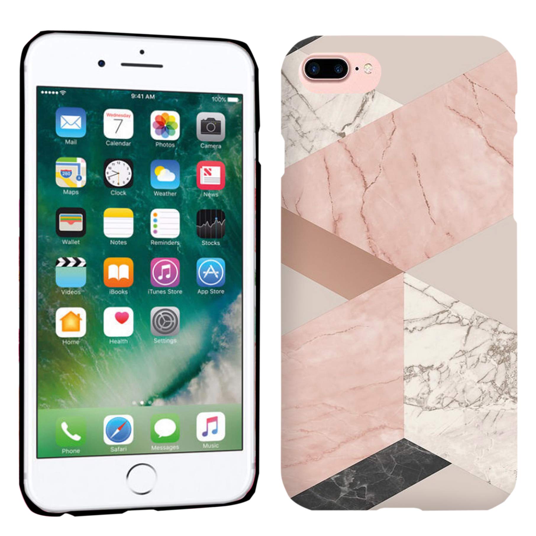 Geometric Marble Pattern iPhone 7 Plus/iPhone 8 Plus Case (5.5 Inch) - Slim Fit TPU Hard Plastic Protective Cover with Sublimation Printing - Durable Shockproof Phone Case for Women & Men - Perfect for Work, Travel and Daily Use