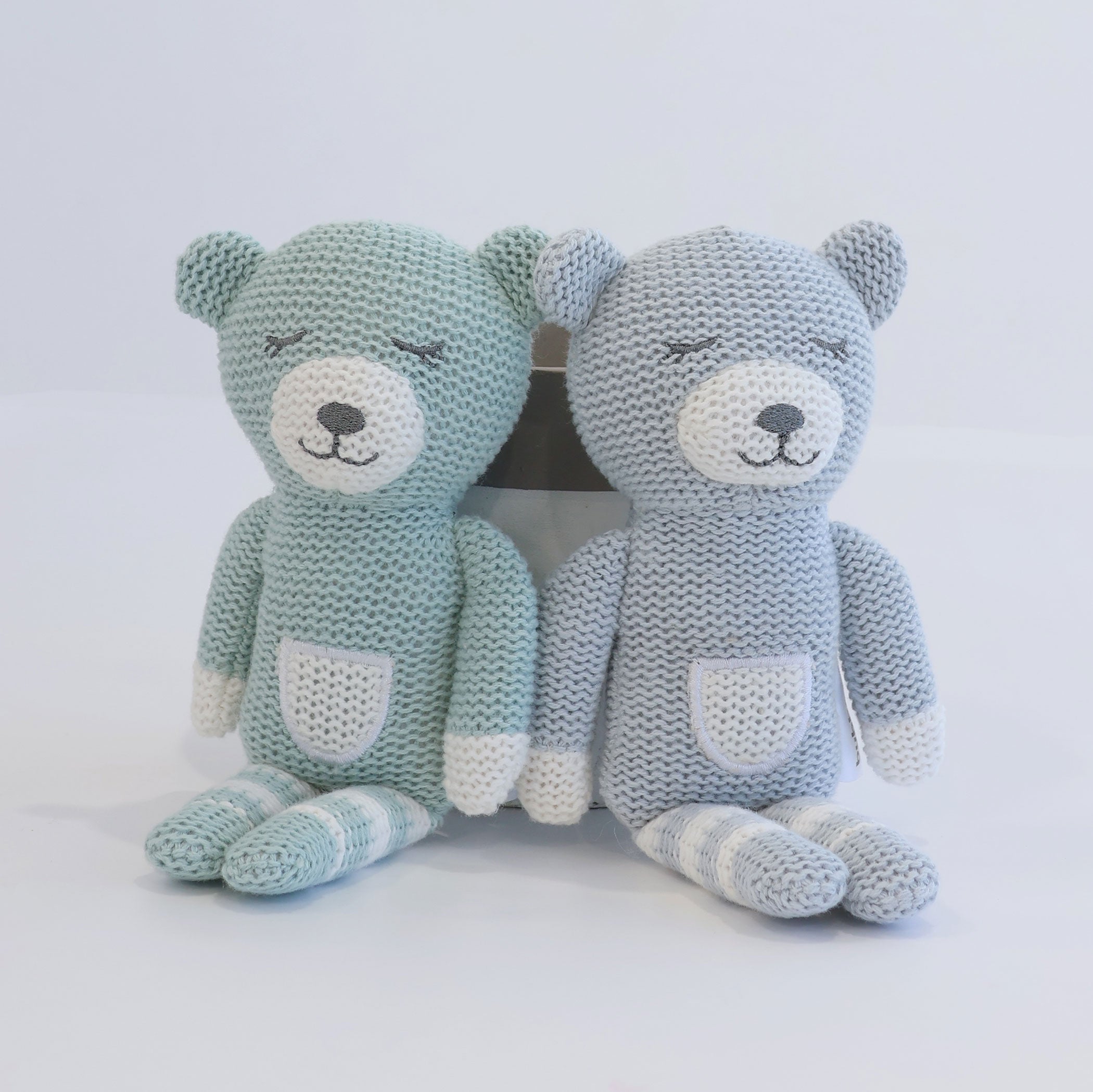 Nordic Style 2-Pack Knit Baby Rattles - Soft Dusty Sky & Mint Bear Toys for Newborns | Perfect for Nursery, Playtime & Baby Shower Gifts