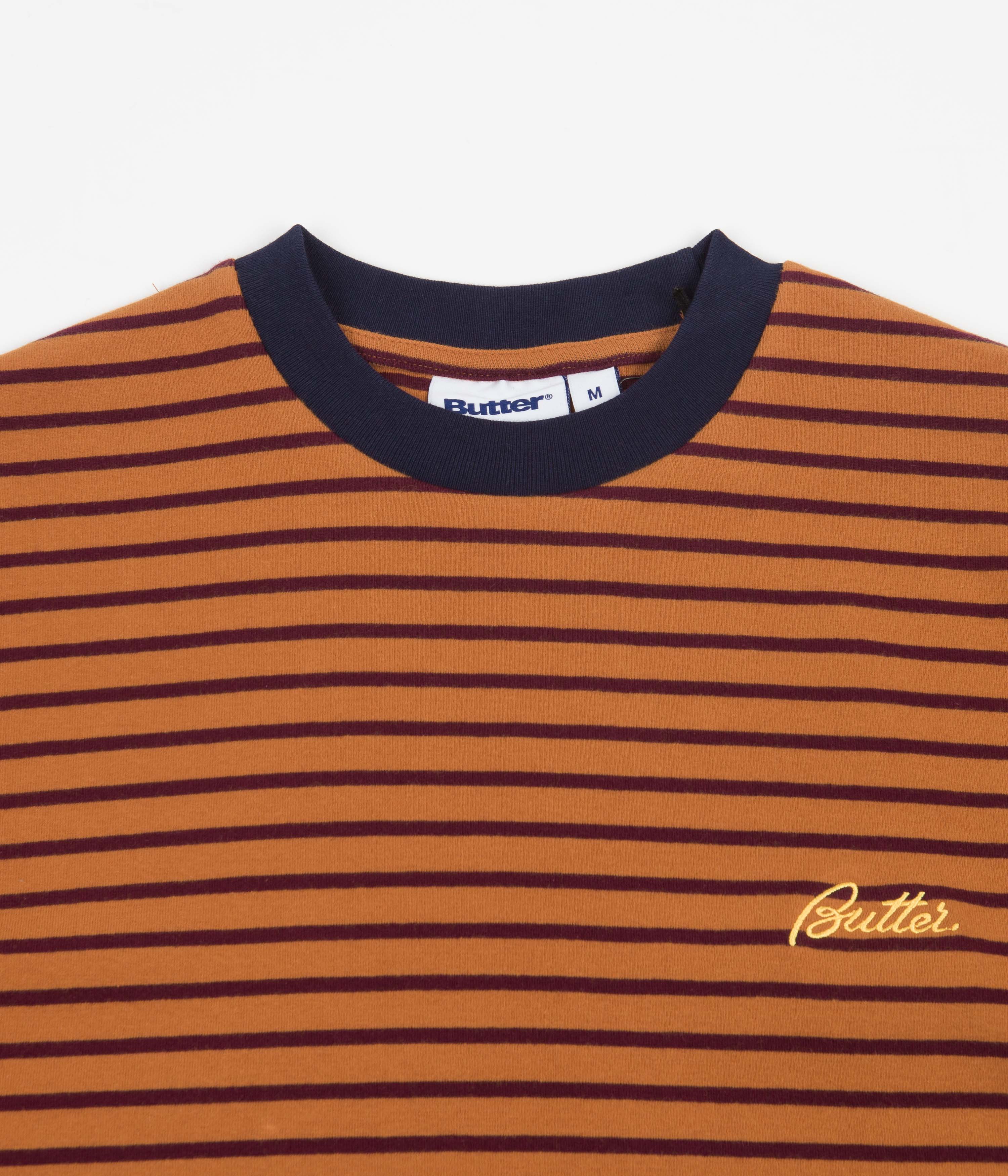 Butter Goods Parks Stripe T-Shirt for Men - Soft Cotton Casual Tee in Walnut Brown | Perfect for Streetwear, Skateboarding & Everyday Wear