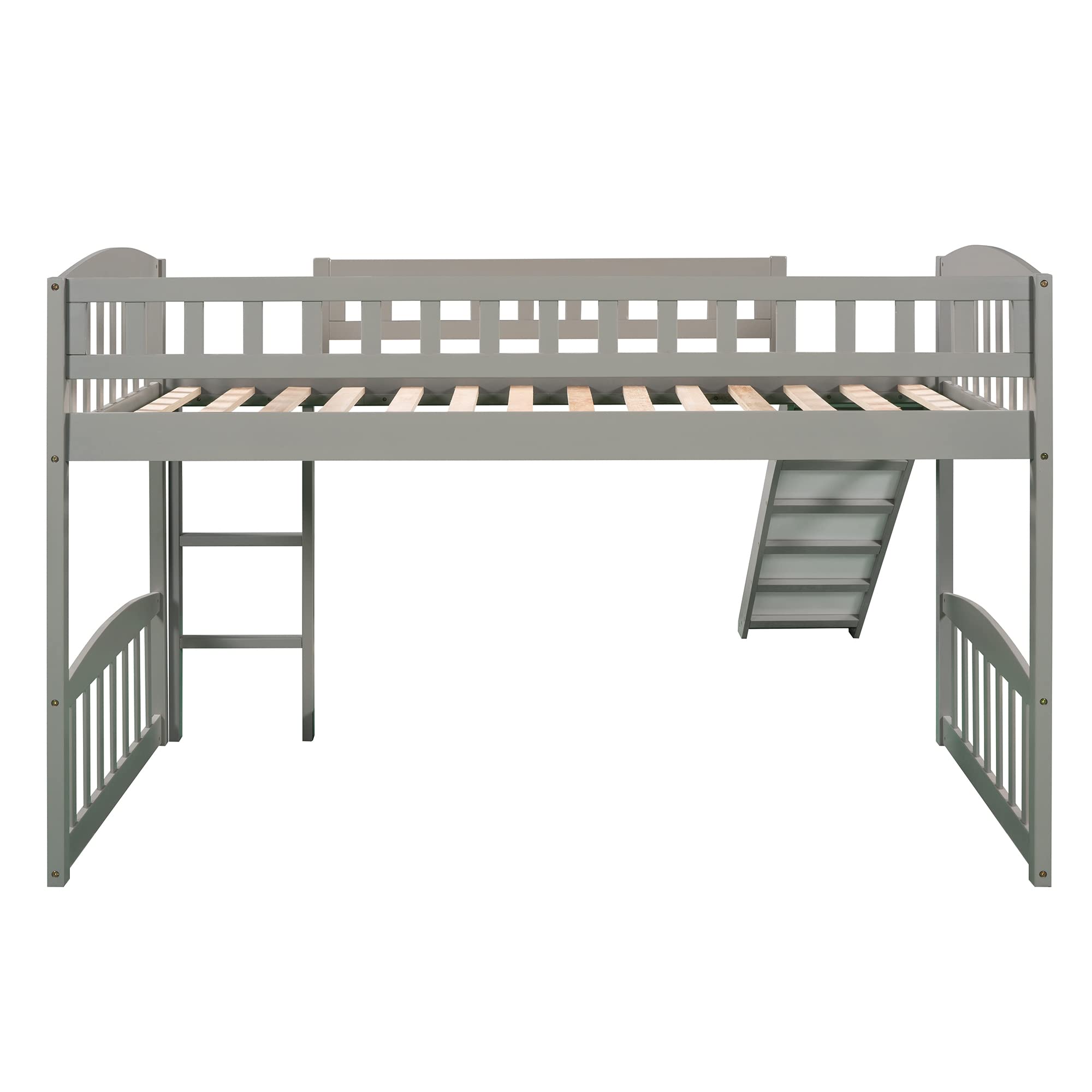 Bellemave Low Loft Bed Twin Size - Wooden Kids Loft Bed with Fun Slide - Space-Saving Bed for Boys & Girls - No Box Spring Required - Grey - Perfect for Small Bedrooms & Playrooms