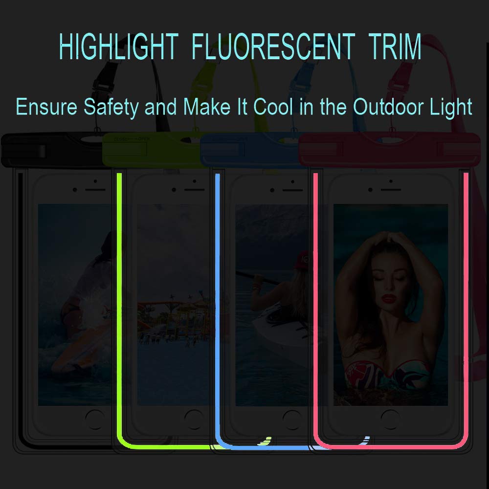 4 Pack Waterproof Phone Case for iPhone 15 14 13 12 Pro Max & Galaxy S24 S23 - Universal Waterproof Pouch Dry Bag with Neck Strap & Glow in The Dark Accessories - Perfect for Swimming, Beach, Kayaking & Outdoor Water Activities (Fits Phones up to 7.5