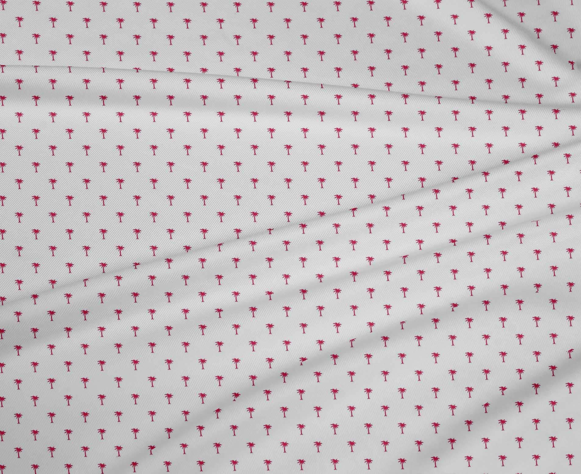 Crimson Red Palm Tree Print Polyester Spandex Fabric by the Yard - 56 Inch Wide Stretchy Dress Material for Tropical Summer Dresses, Swimwear Cover-Ups & DIY Projects