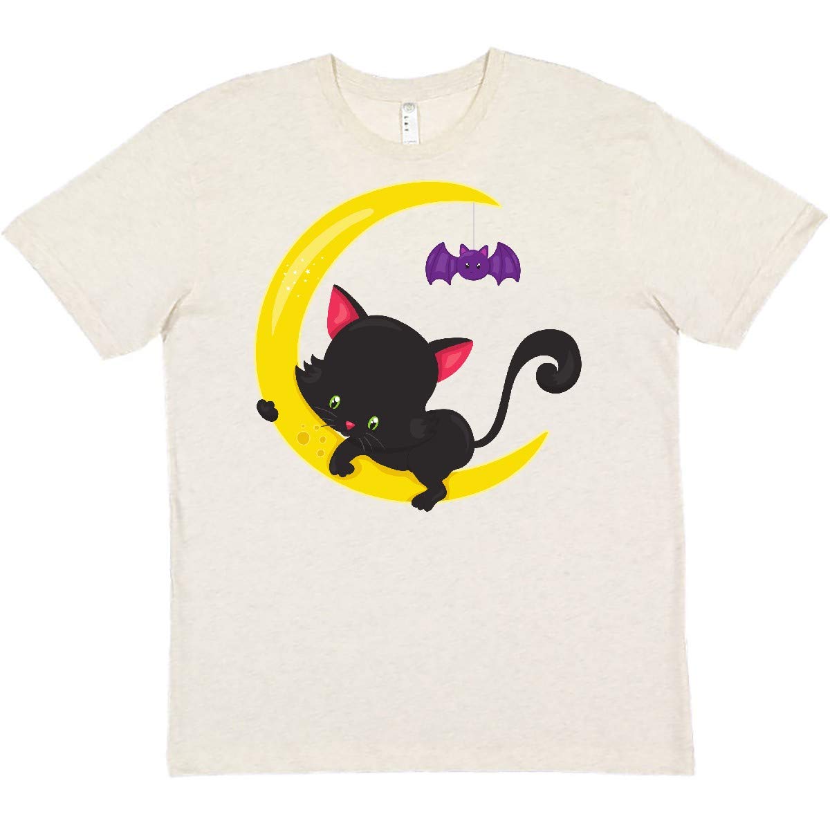 Inktastic Halloween Cat T-Shirt - Cute Black Cat with Moon & Bat Design | Perfect for Halloween Costumes & Spooky Party Outfits