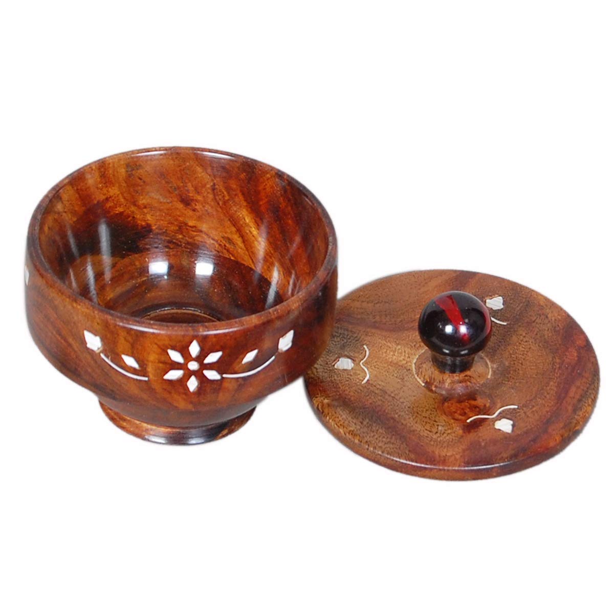 Handmade Sheesham Wood Decorative Bowl with Lid - 4 Inch Multi-Purpose Dry Fruit, Dessert & Salad Serving Bowl - Modern Kitchen & Dining Table Decor - Perfect for Parties, Gifting & Home Organization