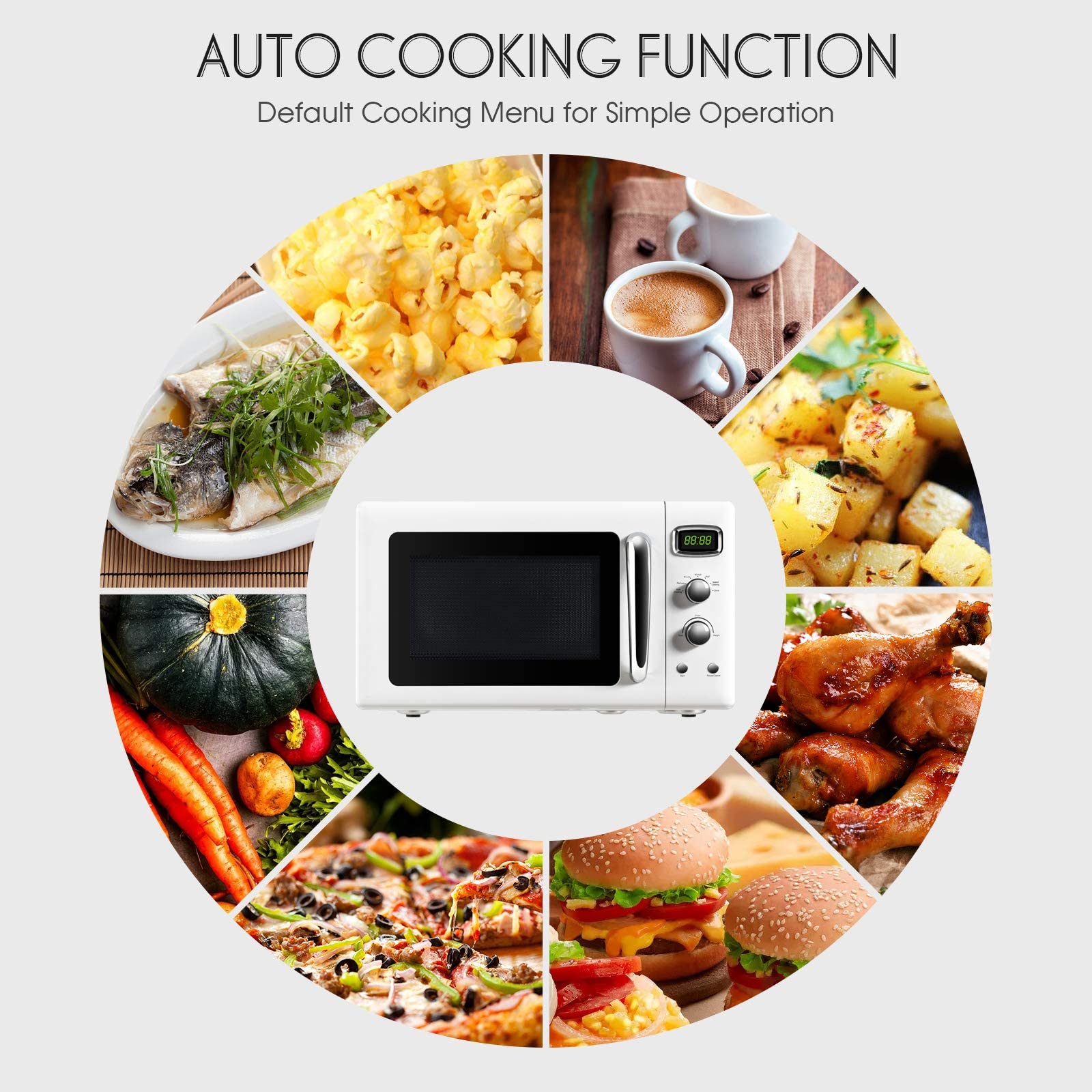 ARLIME Retro Microwave Oven - 900W Compact Countertop Microwave with Defrost, Auto Cook & Child Lock | 0.9 Cu.Ft Stainless Steel Interior, LED Display & Easy-Clean Design | Perfect for Dorms, Offices & Small Kitchens | ETL Certified