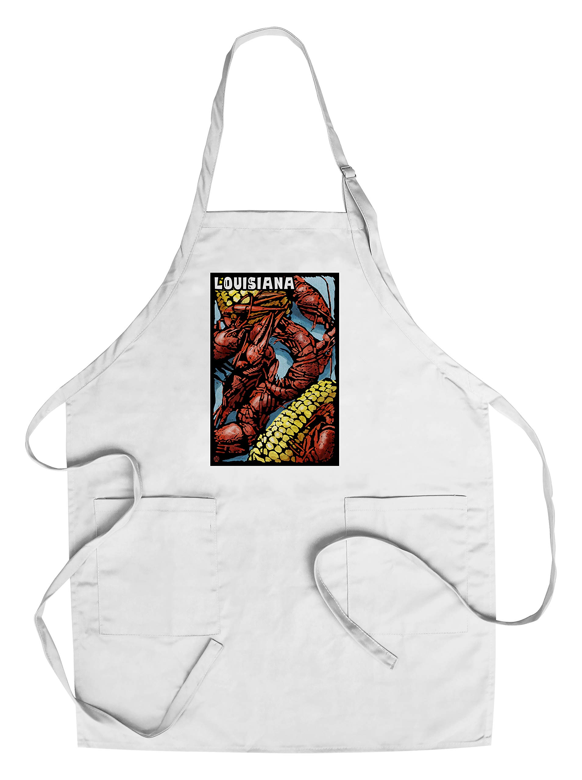 Louisiana Crawfish Scratchboard Cotton Canvas Apron - Unisex Kitchen Cooking Baking Grilling Apron with Pockets - Perfect for BBQ, Outdoor Cooking & Home Chef Gifts