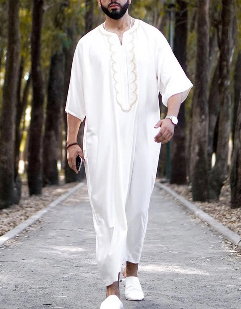 Authentic Moroccan Kaftan for Men - Arabic Inspired Long Striped Dress | Modest Muslim Clothing for Prayer, Eid & Special Occasions