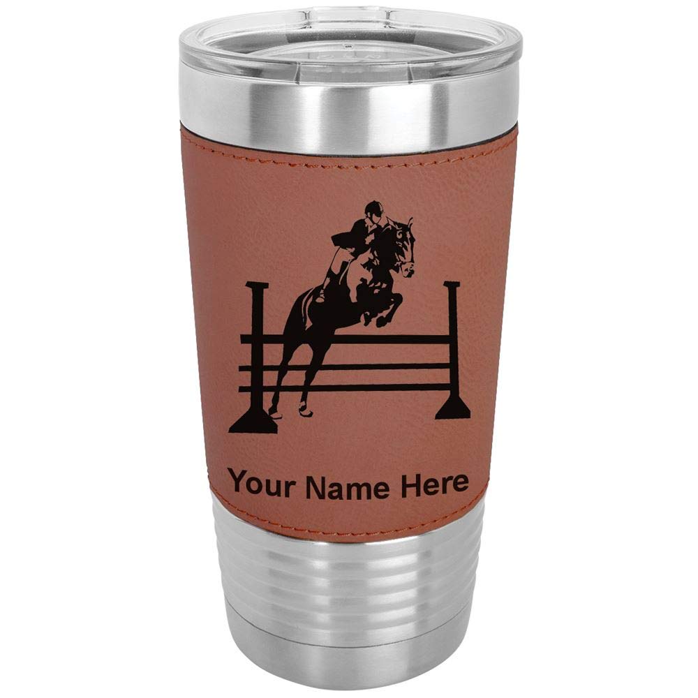 LaserGram 20oz Vacuum Insulated Stainless Steel Tumbler Mug with Horse Hurdles Design - Personalized Engraving Included (Faux Leather, Dark Brown) - Perfect for Coffee, Tea & Cold Drinks at Home, Office or Gym
