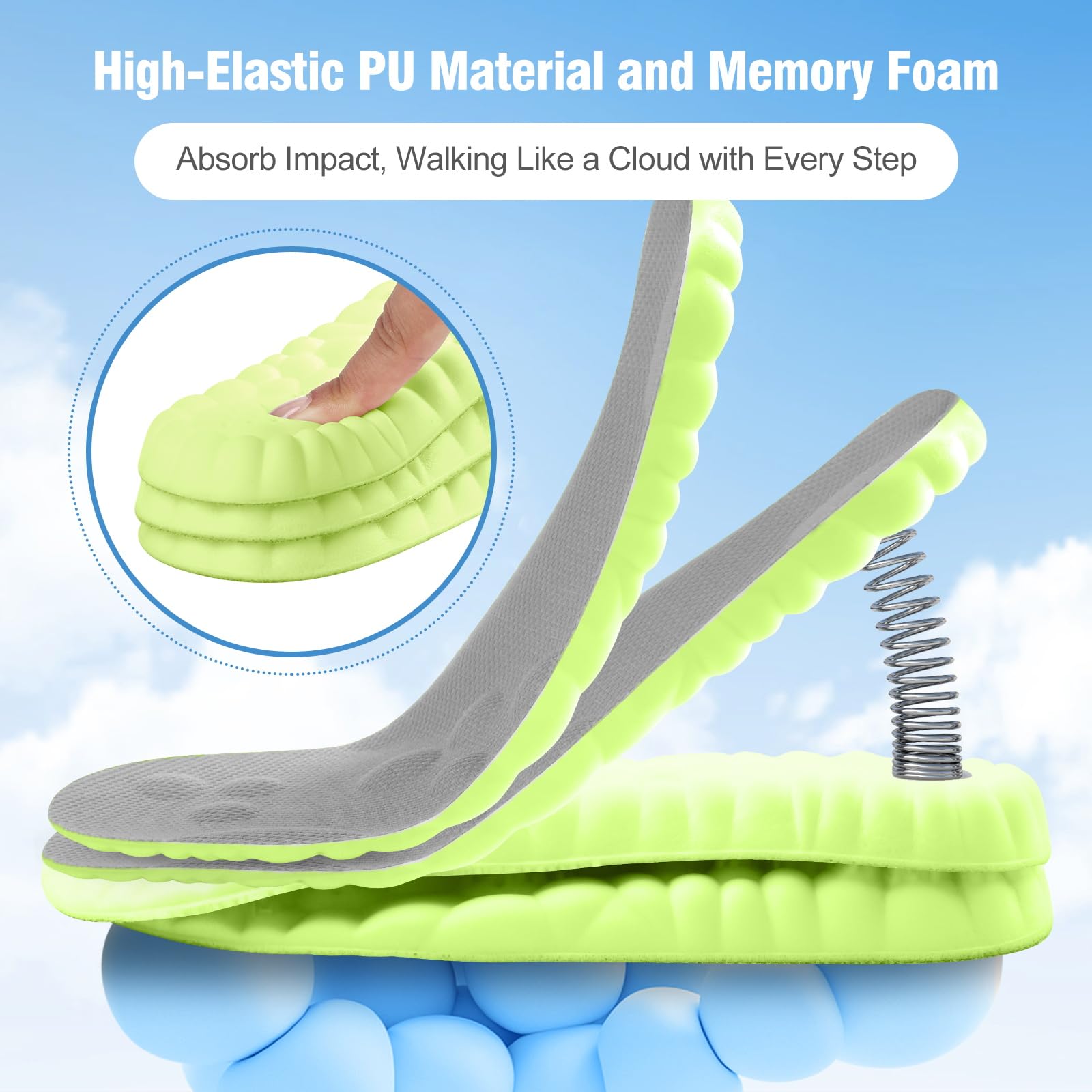 4D Cloud Soles for Women - Soft Memory Foam Cushioning Insoles with Arch Support - Trim to Fit Comfort Insoles for Foot Pain Relief & Fatigue Reduction (US Women's 6.5-9) - Perfect for Running, Walking & Standing All Day