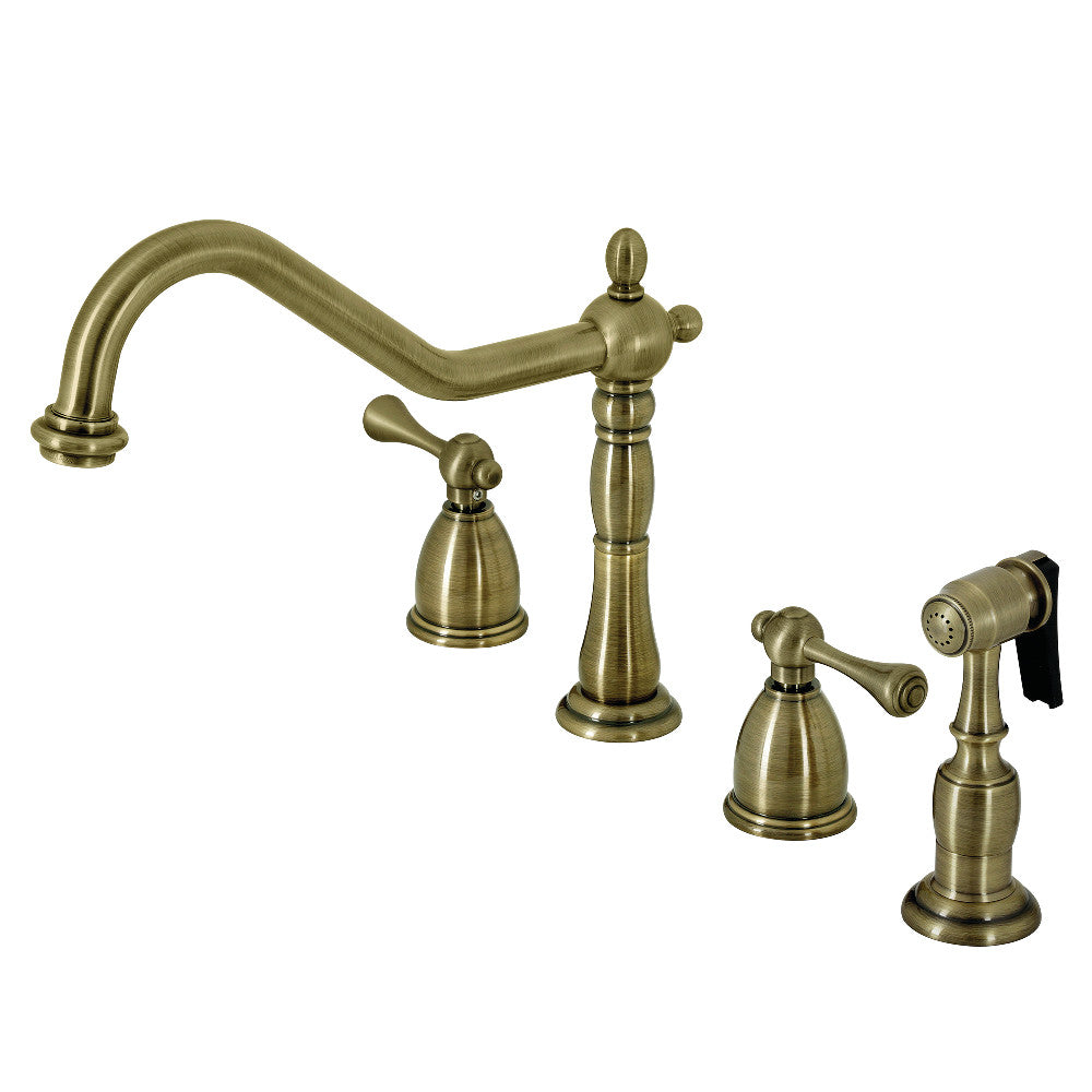 Kingston Brass KB1798BLBS Heritage Widespread Kitchen Faucet - Modern Pull-Down Sprayer, Oil-Rubbed Bronze Finish for Farmhouse & Traditional Kitchens | Perfect for Cooking, Washing Dishes & Filling Pots