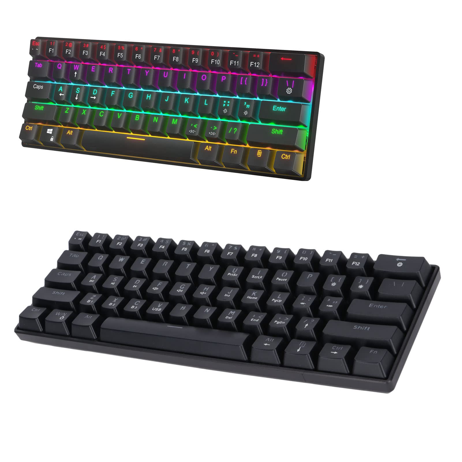 Wireless Mechanical Gaming Keyboard with Bluetooth 5.0 & USB Type-C Wired Connection - 61 Keys RGB Backlit Compact Keyboard for PC, Laptop, Mac - Perfect for Gaming, Office Work & Typing