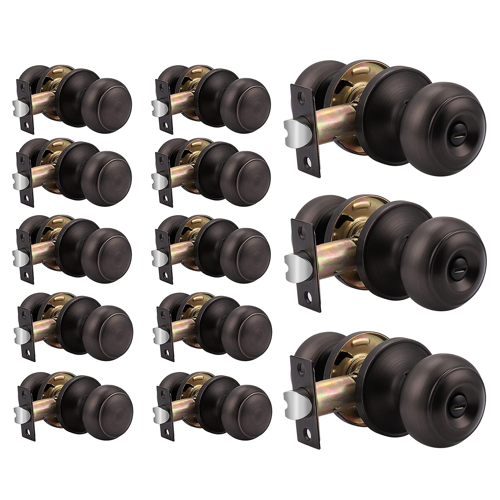 10 Pack Passage & 3 Pack Privacy Door Knobs Set - Oil Rubbed Bronze Round Interior Door Handles for Bedroom, Bathroom, Closet & Hallway - Durable & Stylish Home Hardware Upgrade