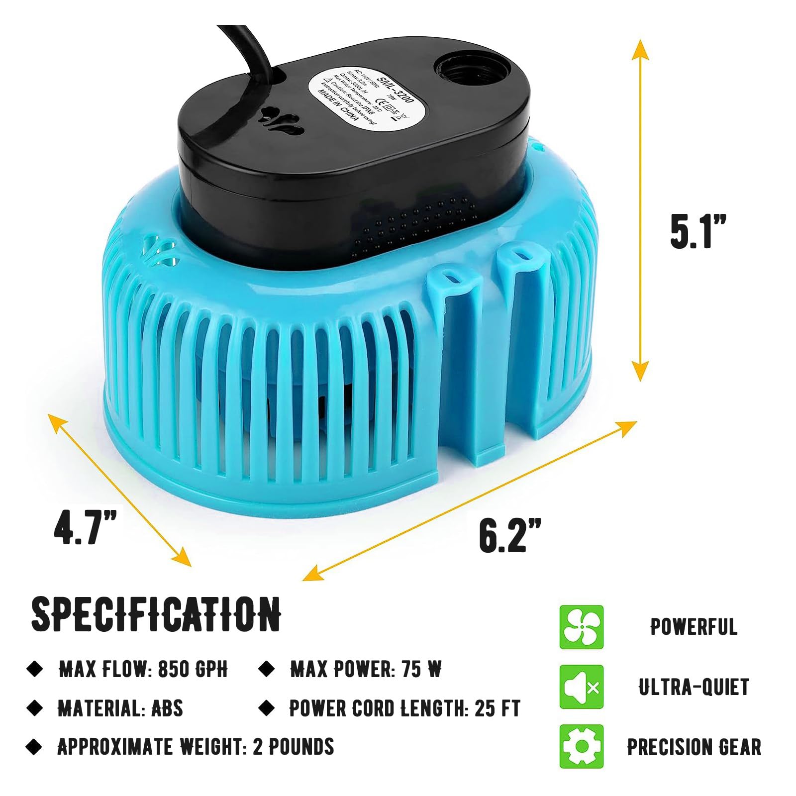 Best Above Ground Pool Cover Pump - Submersible Water Pump for Draining Pools, Sump Pump with 16ft Drainage Hose & 25ft Extra Long Power Cord (Blue) - Perfect for Winter Pool Covers, Inflatable Pools & Backyard Maintenance